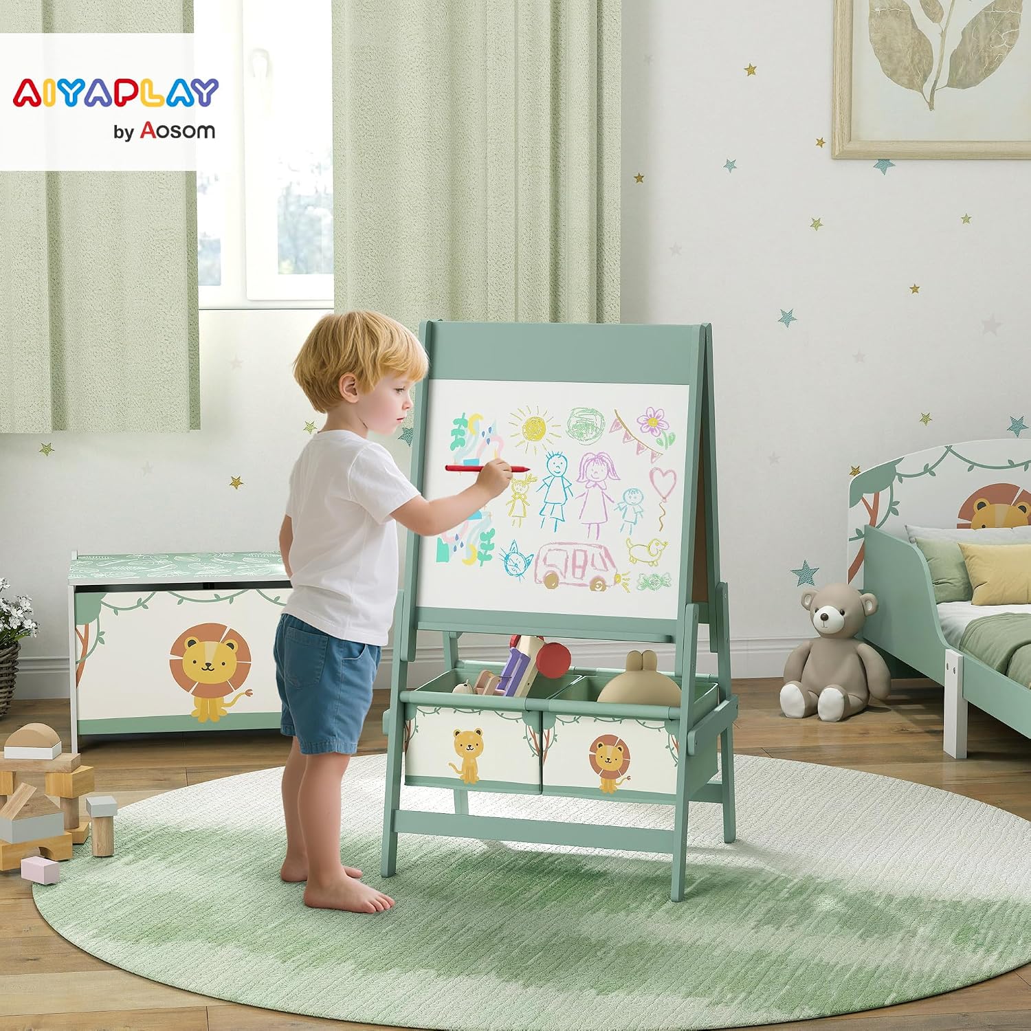 Detalle 2 de AIYAPLAY 3B0-017V80GN kinderezel, 3-in-1 met krijtbord en whiteboard