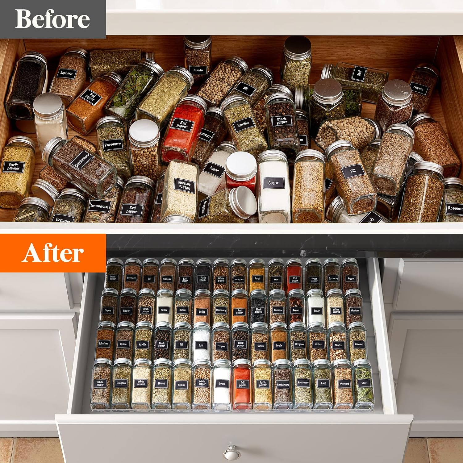 Detalle 2 de Lifewit 22025 Spice Drawer Organiser, Adjustable Four-Tier Rack, Set of 8