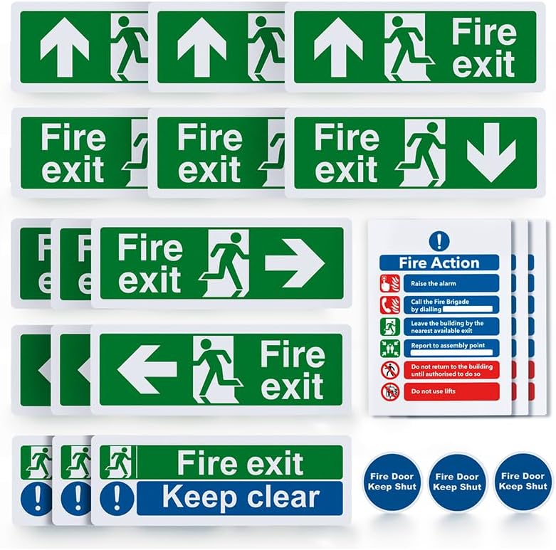 Detalle de 21pcs Premium Fire Exit Sign Kit (Right, Left, Up, Down Arrow) – EN ISO 7010 Compliant