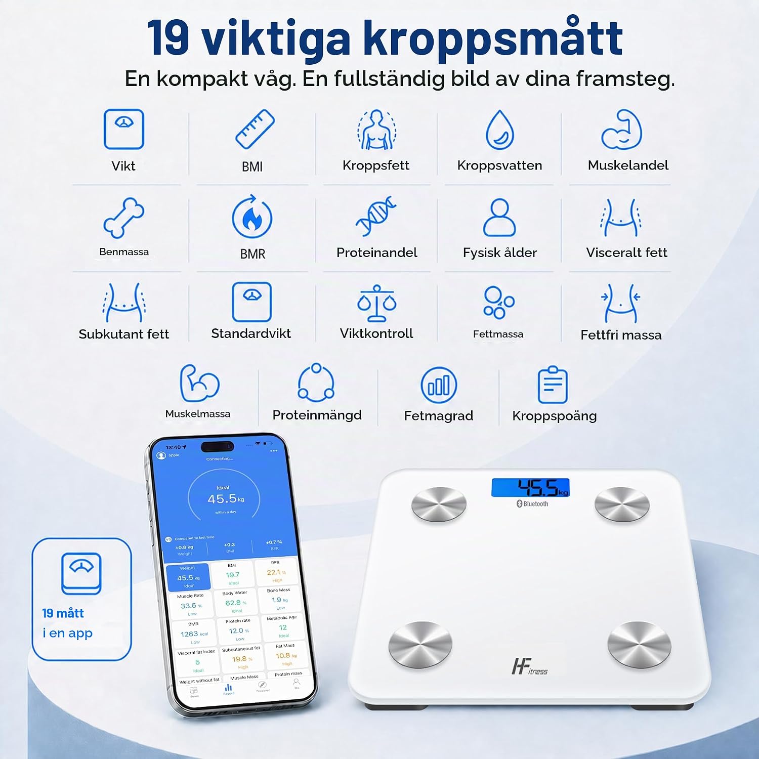 Detalle de HomeFashion HFitness 8028 smartvåg 28 x 28 cm med Bluetooth och kroppssammansättning