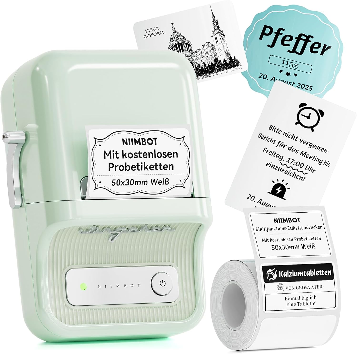Detalle de NIIMBOT B21 HK-B21-MintGreen-DE mini-labelprinter, thermisch, Bluetooth, mintgroen