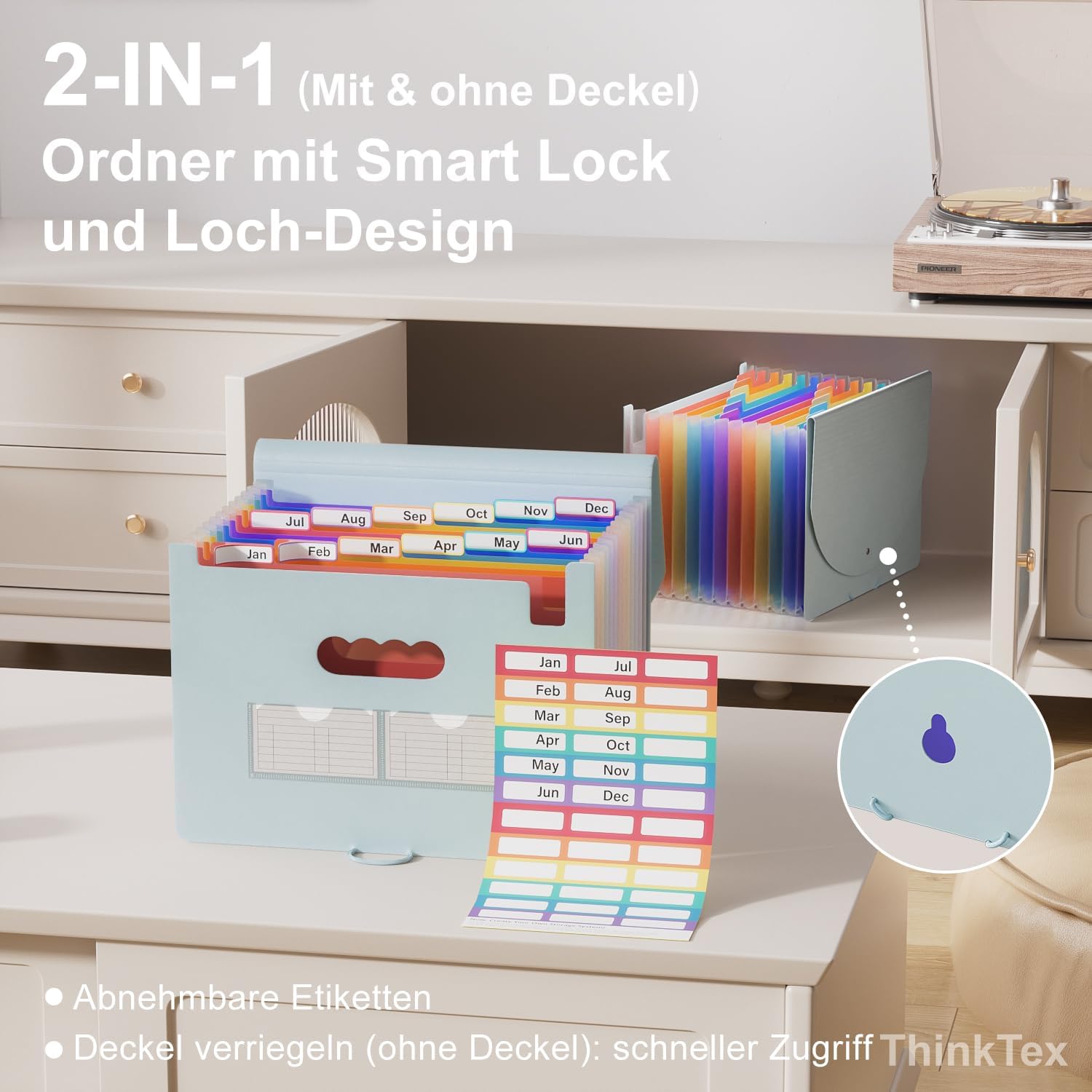 Thumbnail 2 de ThinkTex 12-Fächer Dokumentenmappe A4 (Morandi Blau) – A4 Sortiermappe mit Gummizug & Verschlussknopf