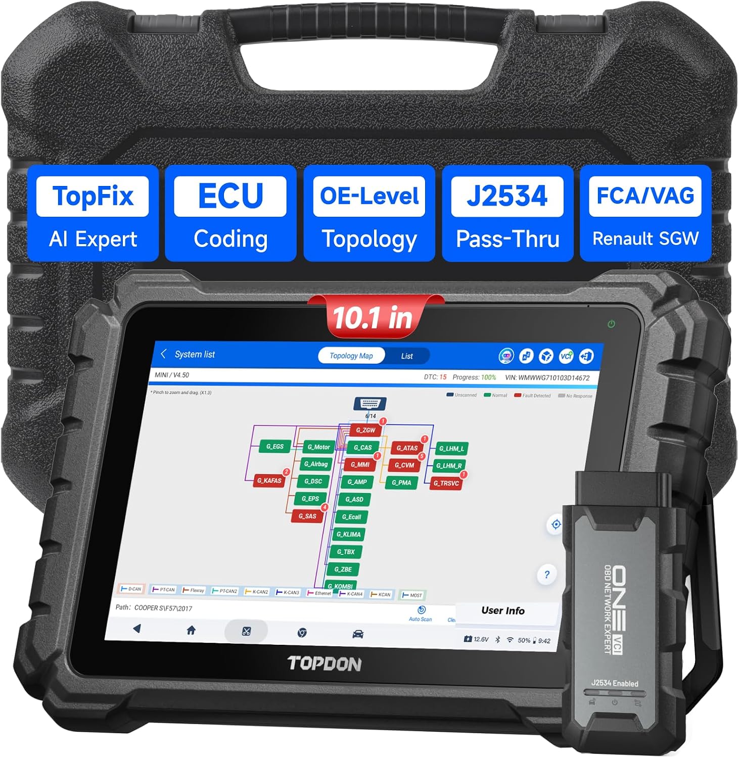 Detalle de TOPDON ONE OBD2 Scanner Diagnostic Tool with ECU Coding, OE Topology, J2534 Pass-Thru and 50+ Services