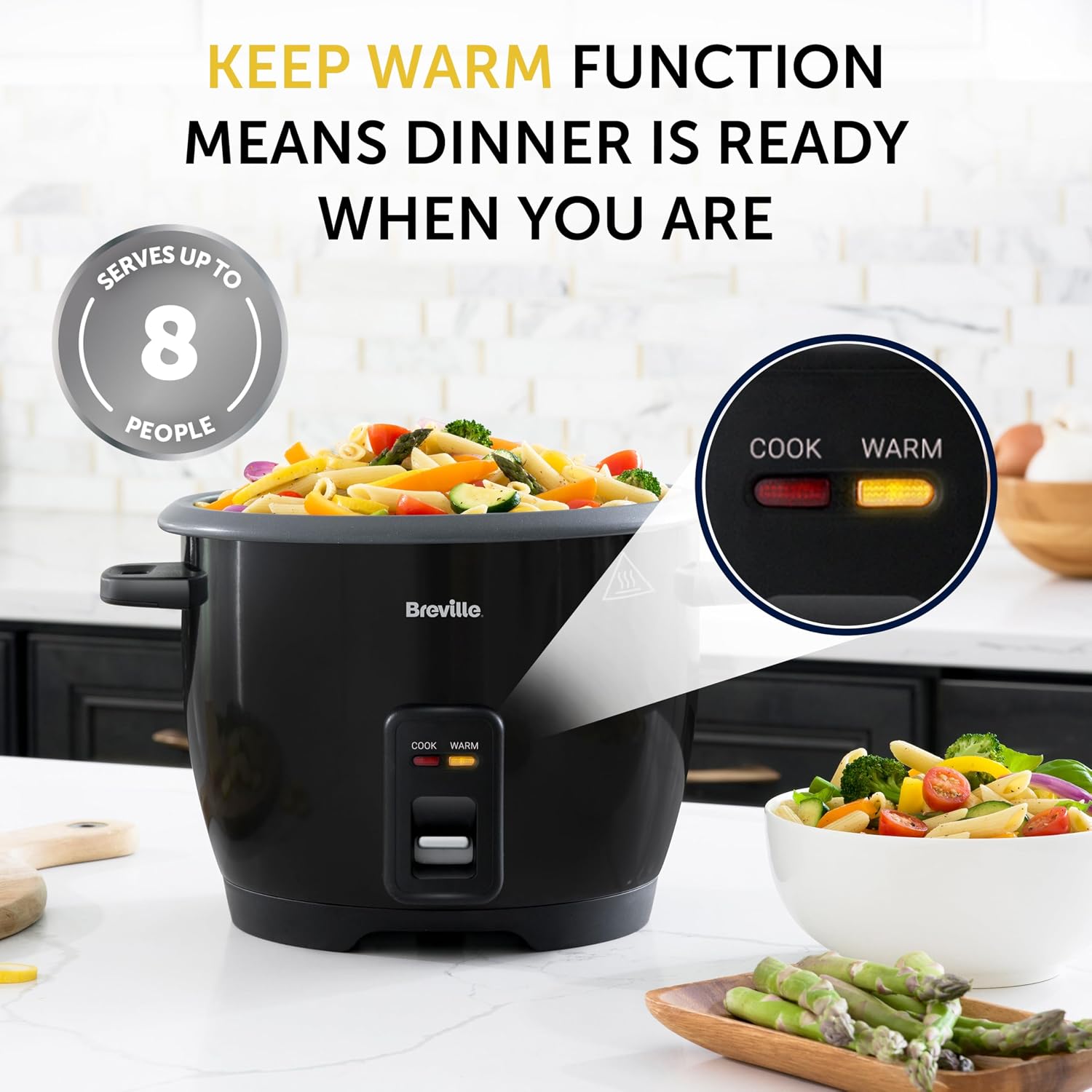 Detalle de Breville 1.8L Electric Rice Cooker (10 Cup) – Keep Warm, Non-Stick Bowl, Black