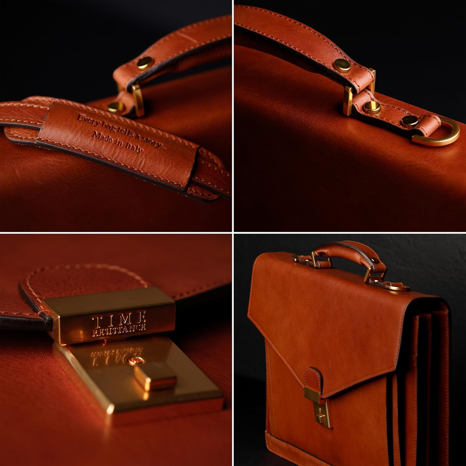 Detalle de Time Resistance Porte Document Homme en Cuir – Sac Bandoulière Pleine Fleur, Fabriqué à la Main en Italie