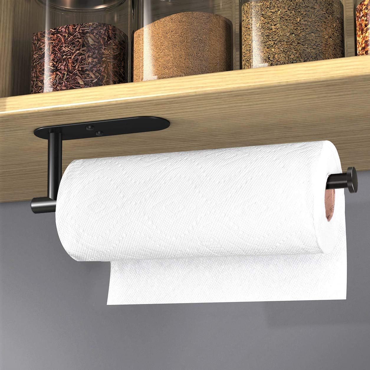 Thumbnail 3 de VAEHOLD Adhesive Paper Towel Holder Under Cabinet Wall Mount – Black Stainless Steel