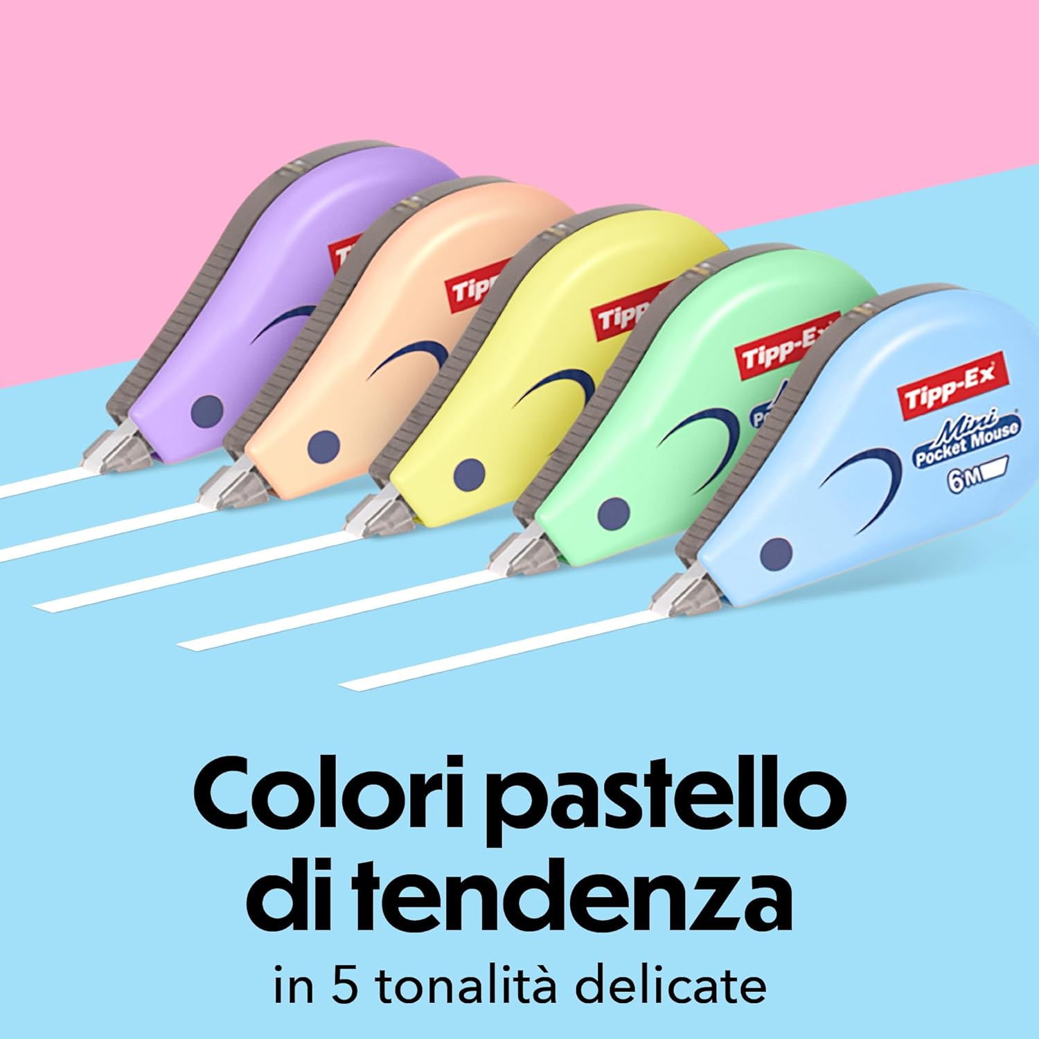 Detalle de Tipp-Ex Mini Pocket Mouse Pastel: confezione da 6 nastro correttore 6 m x 5 mm