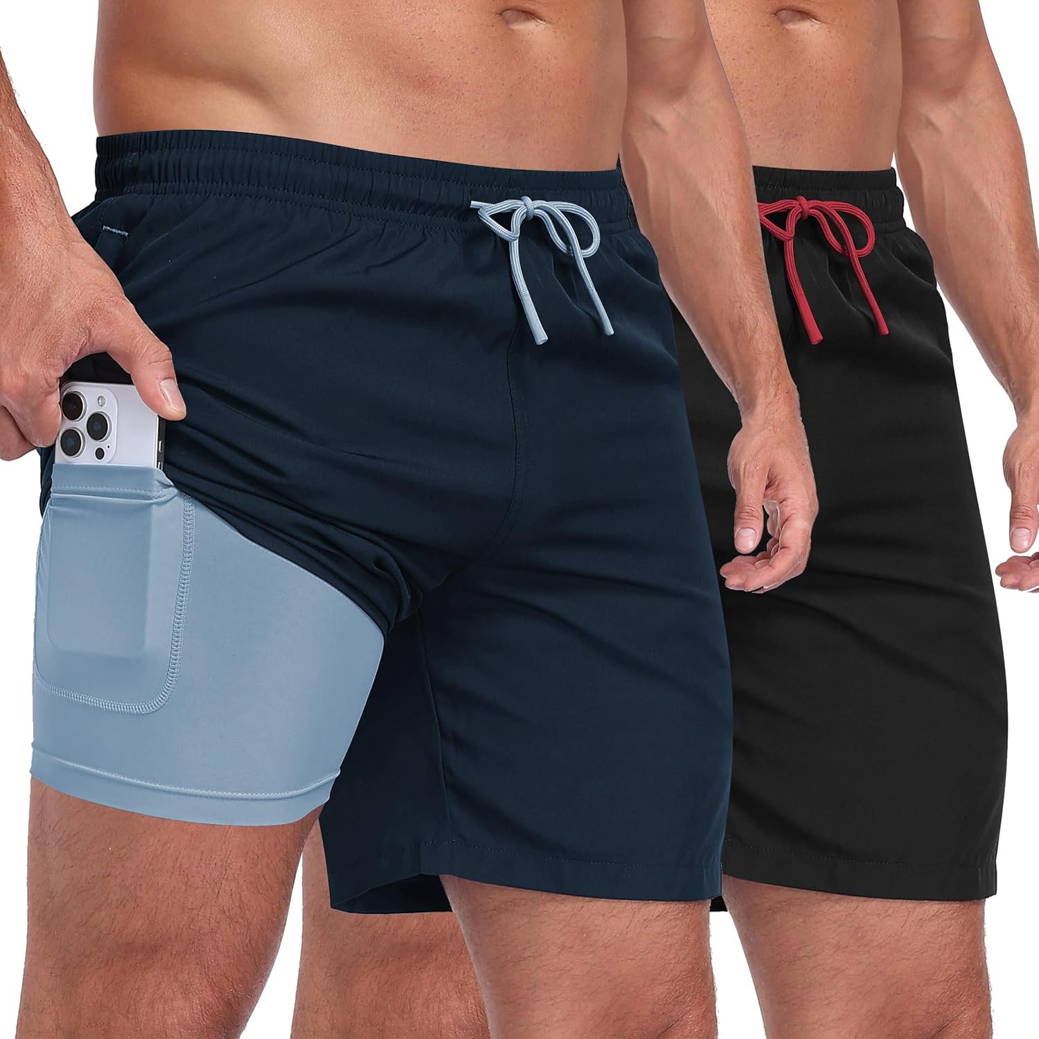 Detalle de Zzkouine 2-in-1 Badehose für Herren – leichte, schnelle Trocknung mit integrierter Innenhose und praktischen Taschen