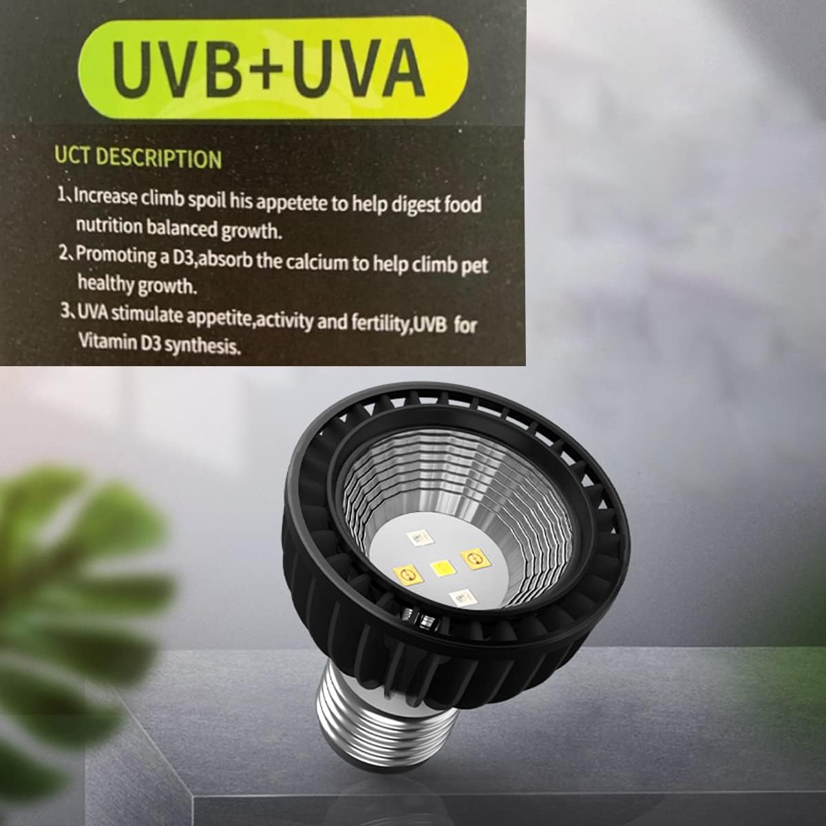 Detalle de QeeHeng Reptile Heat Lamp – UVA/UVB 5.0 Basking Bulb for Reptiles