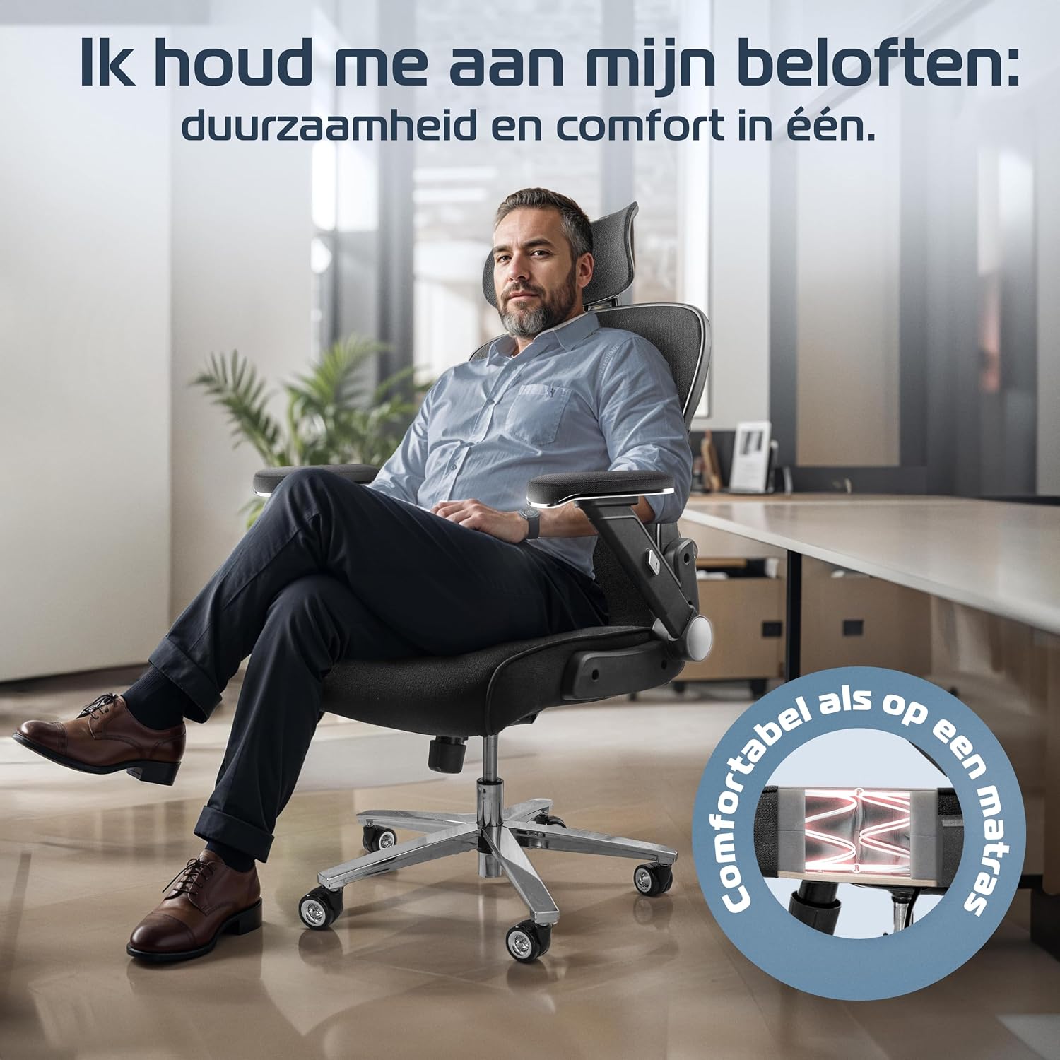 Detalle de CLOUVOU PowerSeat bureaustoel met mesh, 5D-armleuningen en lendensteun