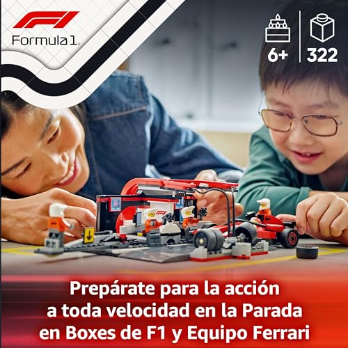 Detalle 2 de LEGO City Parada en Boxes de F1 y Equipo de Mecánicos con Coche Ferrari (60443) — juego de carreras para niños y niñas 6+
