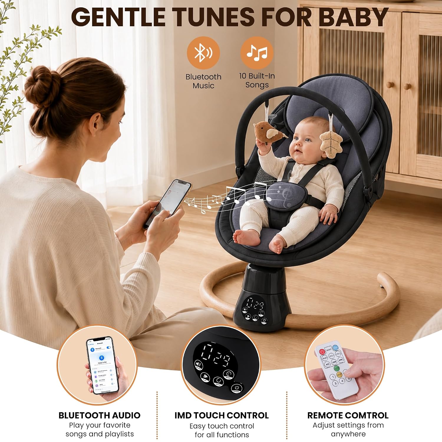 Detalle de Cochymi Electric Baby Swing with 5 Sway Angles and 2 Recline Positions