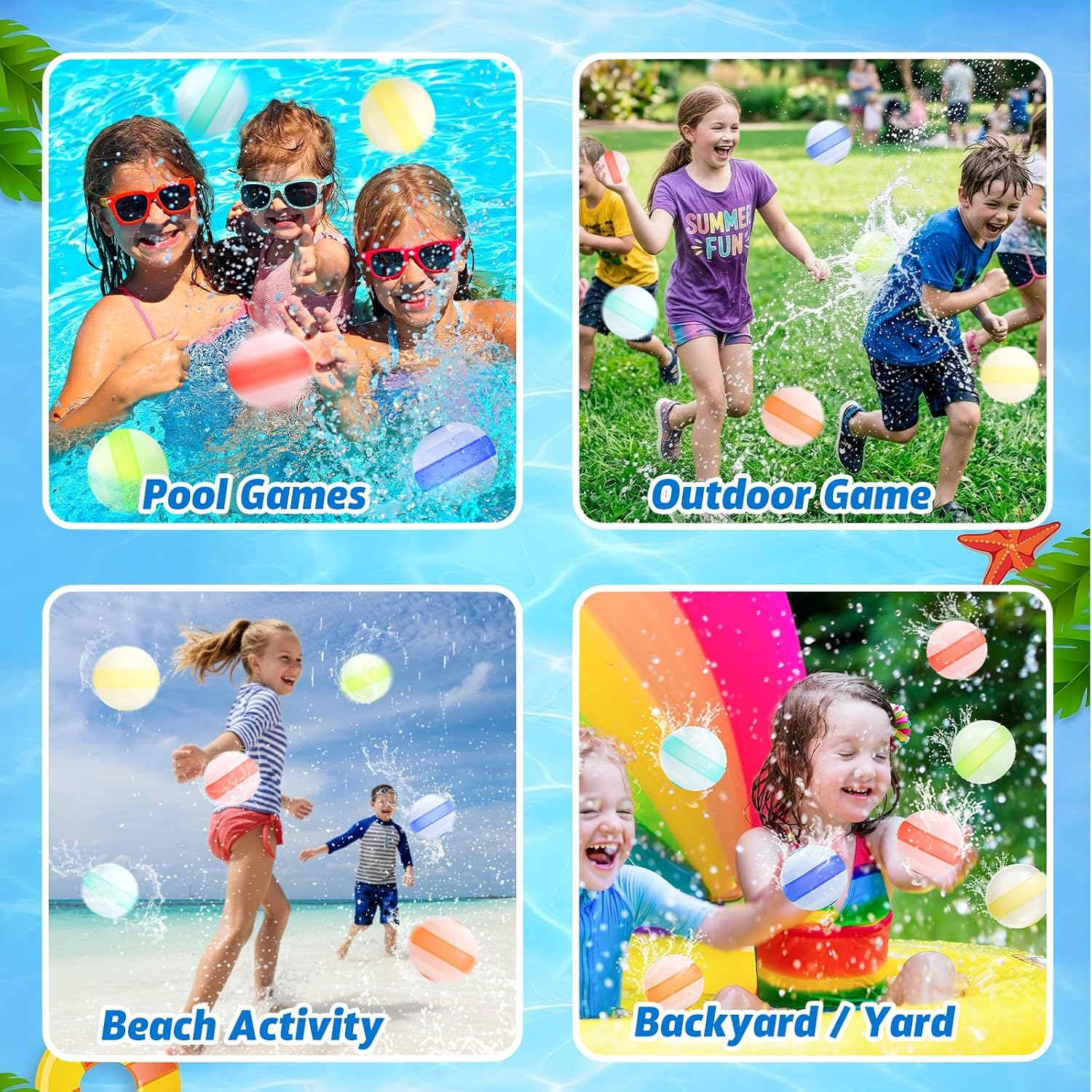 Detalle de 6‑Pack Reusable Water Balloons: Quick Fill, Self‑Sealing Soft Silicone Fun
