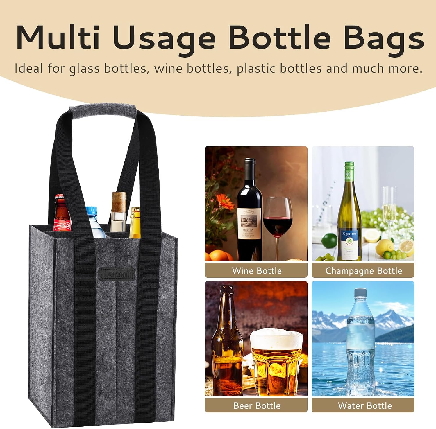 Thumbnail 4 de Lewooilt Reusable wine bottle bag 4 compartments