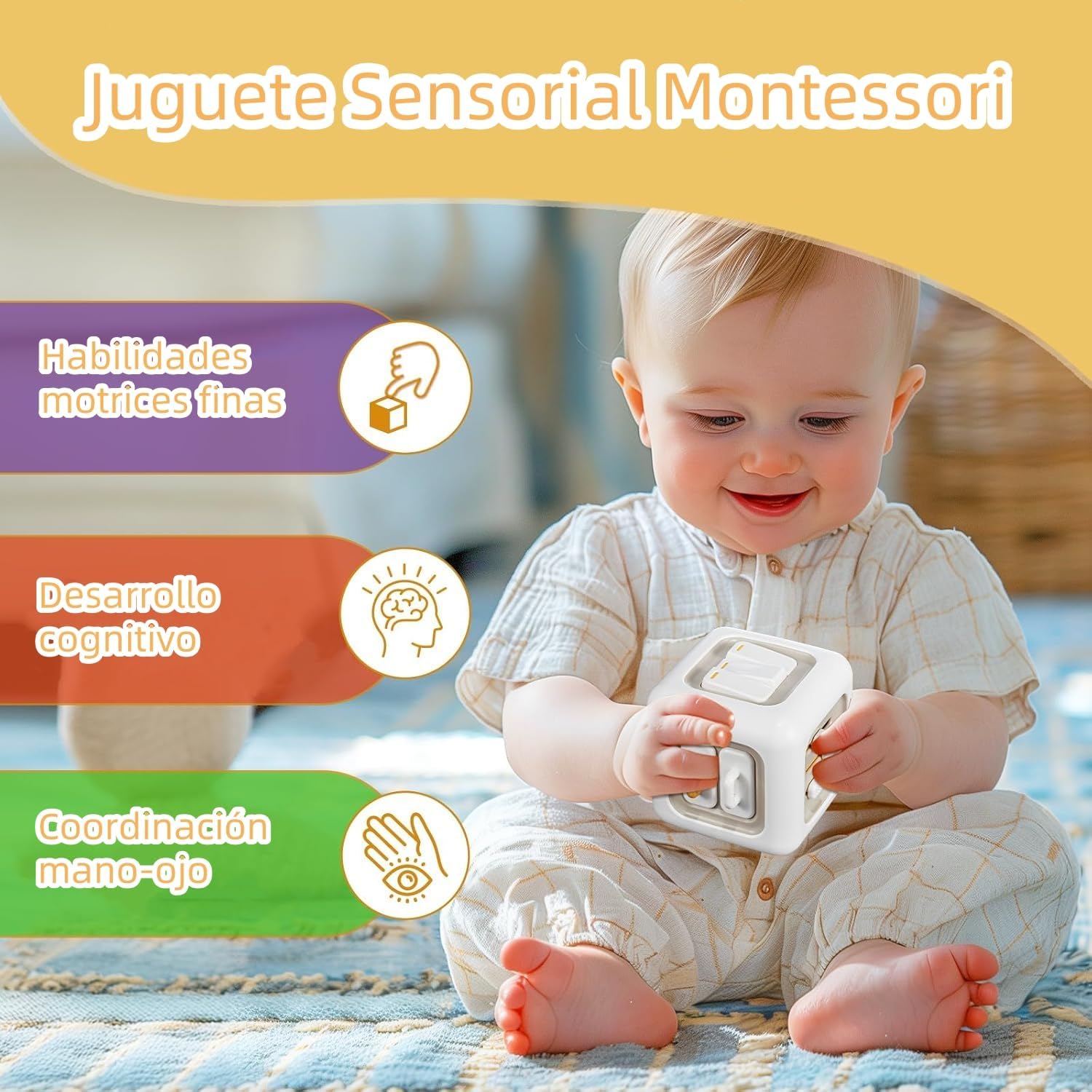 Detalle 2 de VORENUS Cubo de actividades 6 en 1 Montessori para bebés