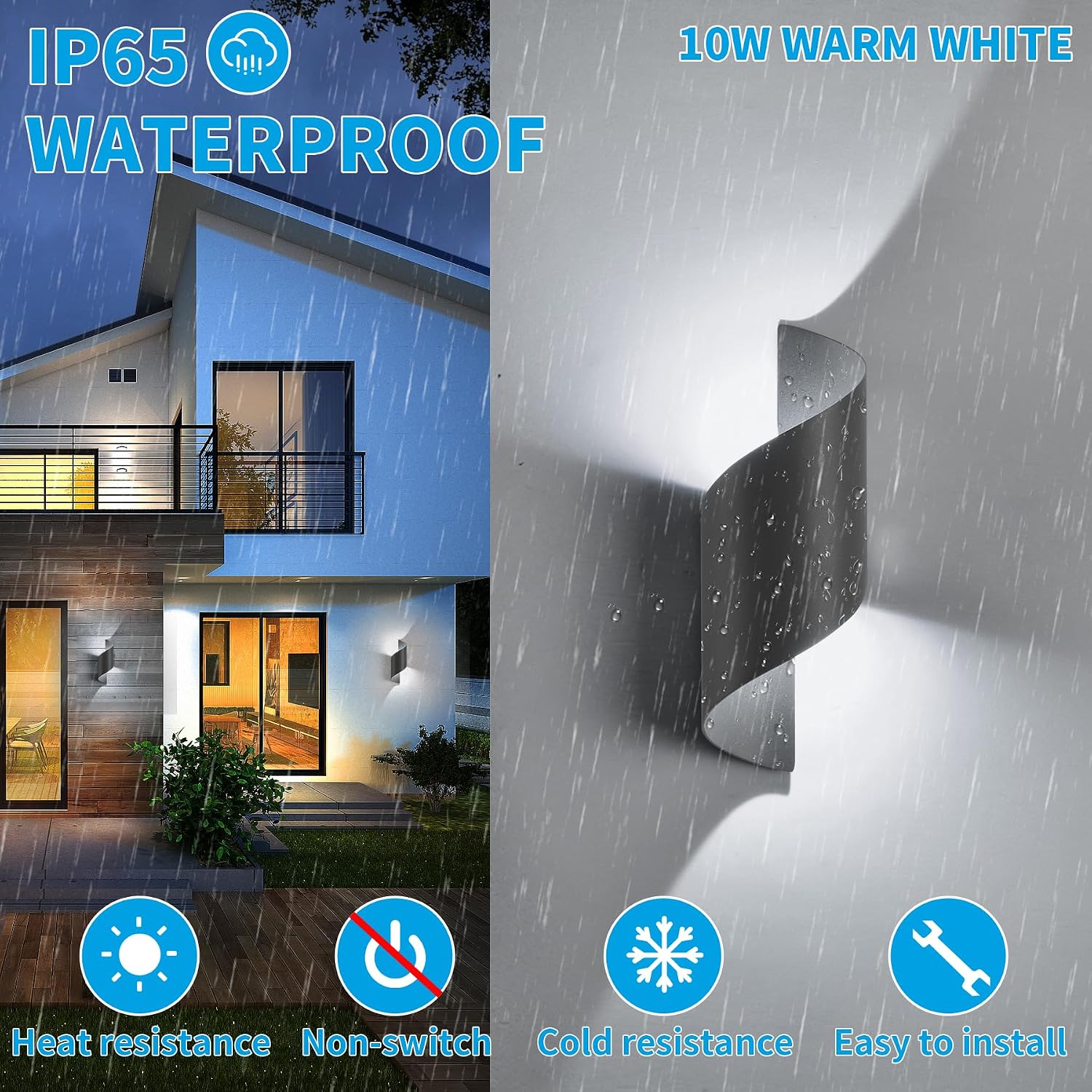 Detalle de LED Wandleuchte Innen/Außen 10 W IP65 – S-förmig, 6000 K kaltweiß, 28 × 10 cm, Aluminium, 600 lm