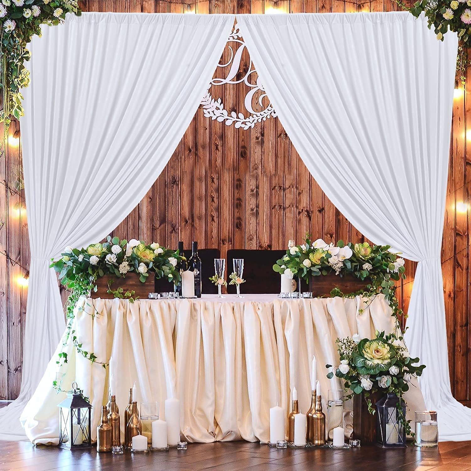 Detalle de 3×2,15 m Weißer Hochzeit Hintergrund Vorhang – 2 Platten, faltenfrei, Polyester, Fotowand für Hochzeiten und Feiern