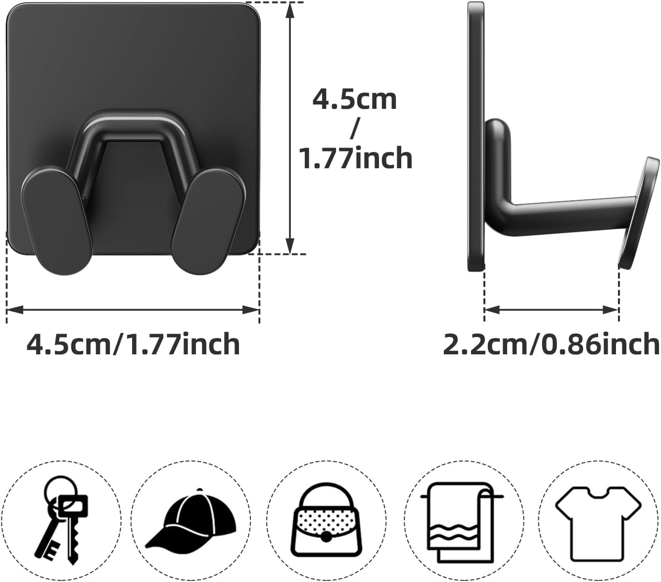 Detalle de susswiff Foot Hook, Black, 4 Pack Adhesive Stainless Steel Double Hooks