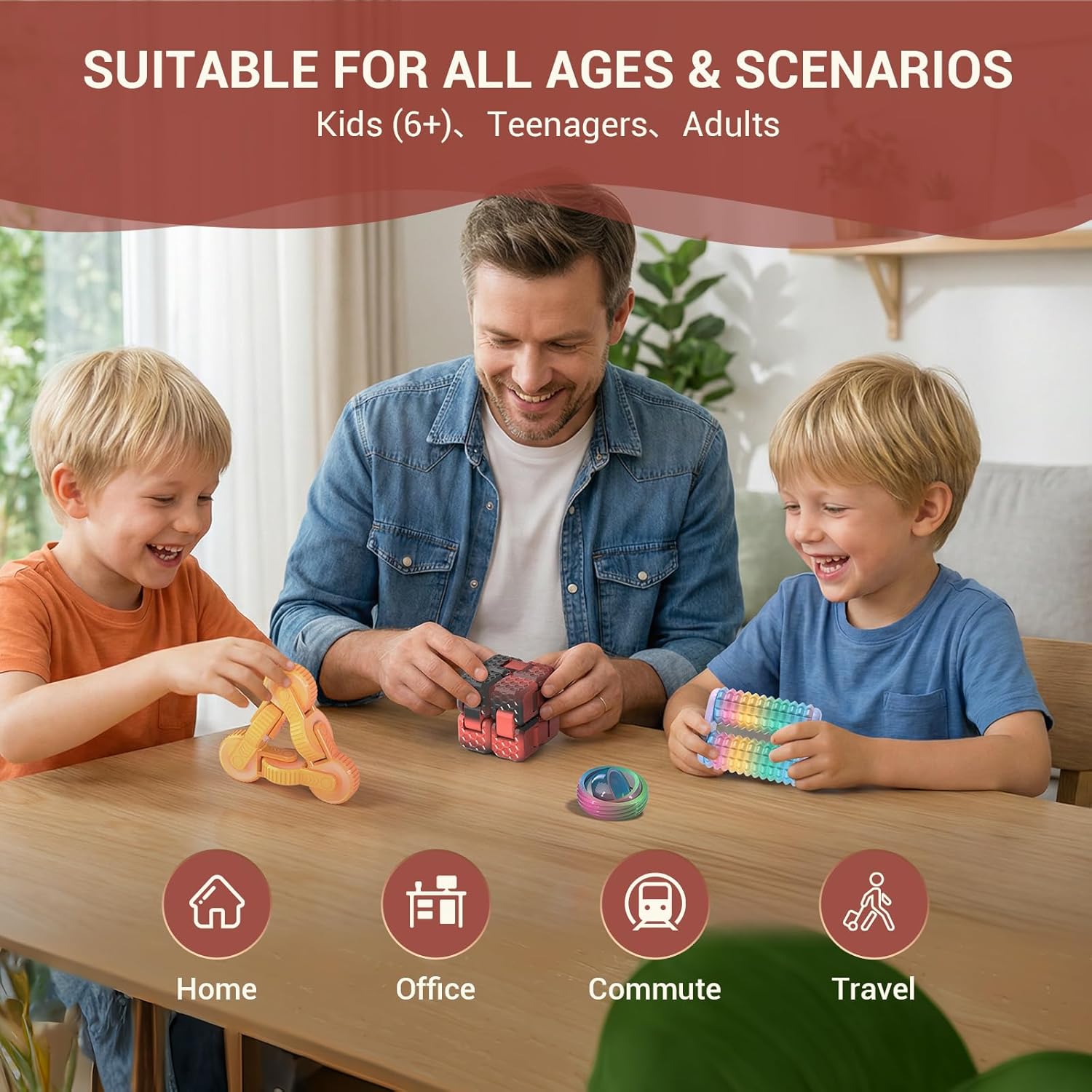 Detalle 2 de JOYBLI 4-Piece Handheld Fidget Toy Set for Adults & Kids (Finger Spinners, Infinity Cube, Fidget Cube, Massage Roller)