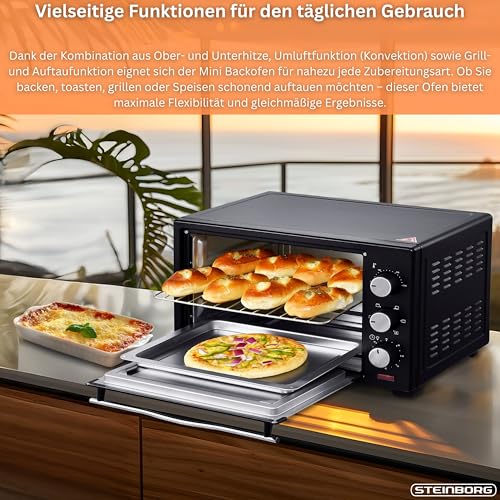 Thumbnail 7 de STEInBORG Mini Backofen 25 Liter – 3in1 Ofen mit Ober-/Unterhitze, Konvektion und Timer