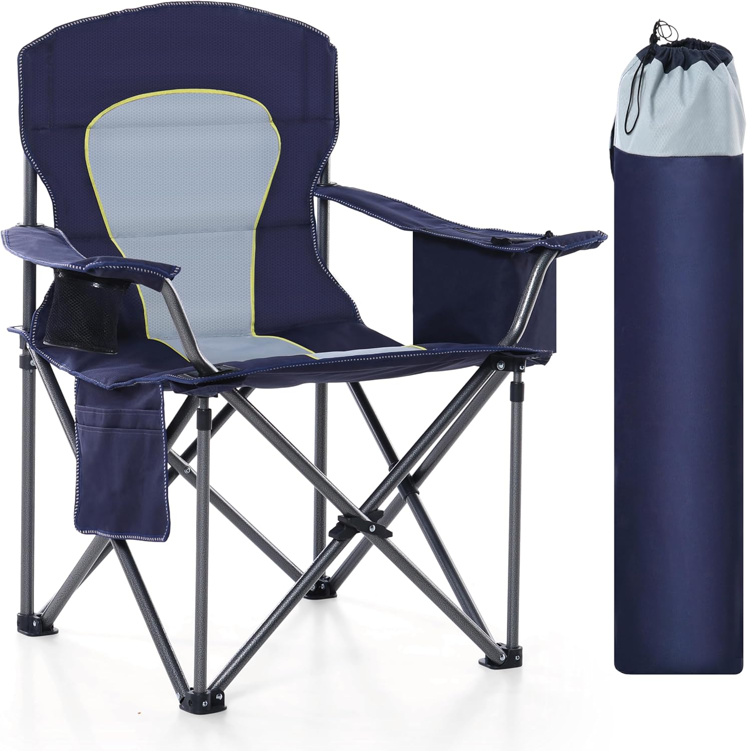 Detalle de HIGH POINT SPORTS faltbarer Campingstuhl (bis 200 kg) mit Getränkehaltern und Armlehnen – XXL Outdoorstuhl