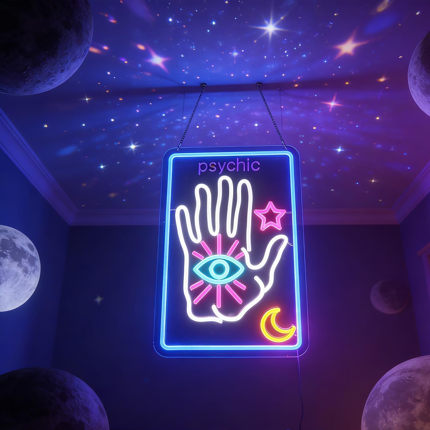 Thumbnail 3 de Psychic Tarot Card Neon Sign – Moon & Star LED Wall Art by Nordstylee
