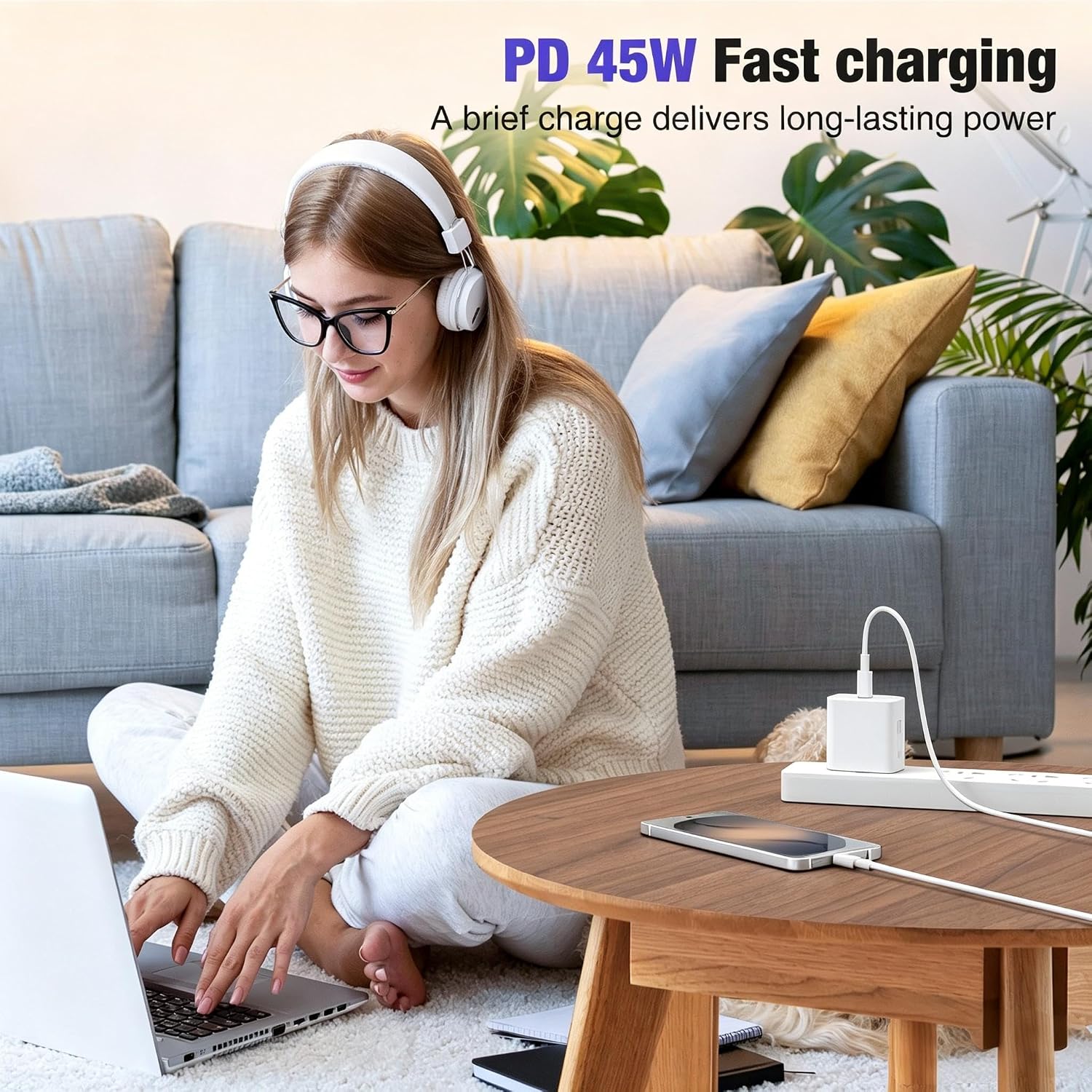 Detalle de DGVERS 45W USB-C Charger Plug for iPhone 17/16/15 with 2+2+3M Fast Charger Cables