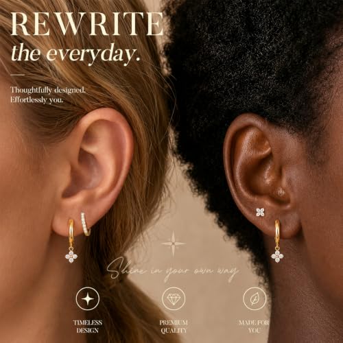 Detalle 1 de ATTILA 3-Pair 14k Gold-Plated Earring Set with Studs and Huggie Hoops