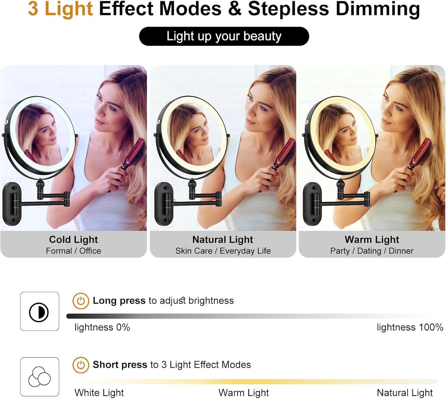 Thumbnail 4 de 9" Wall Mounted Lighted Makeup Mirror 4000mAh 💄