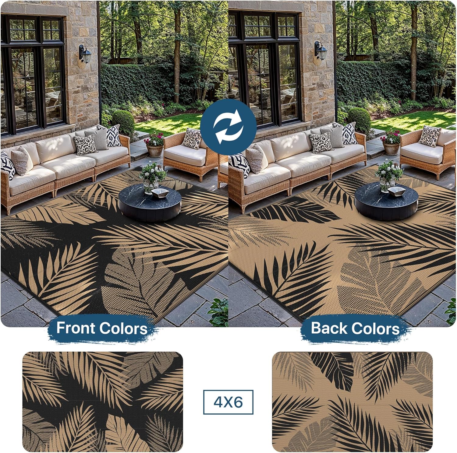 Detalle de GENIMO Outdoor Rug 120x180cm – Waterproof Reversible Garden Rug