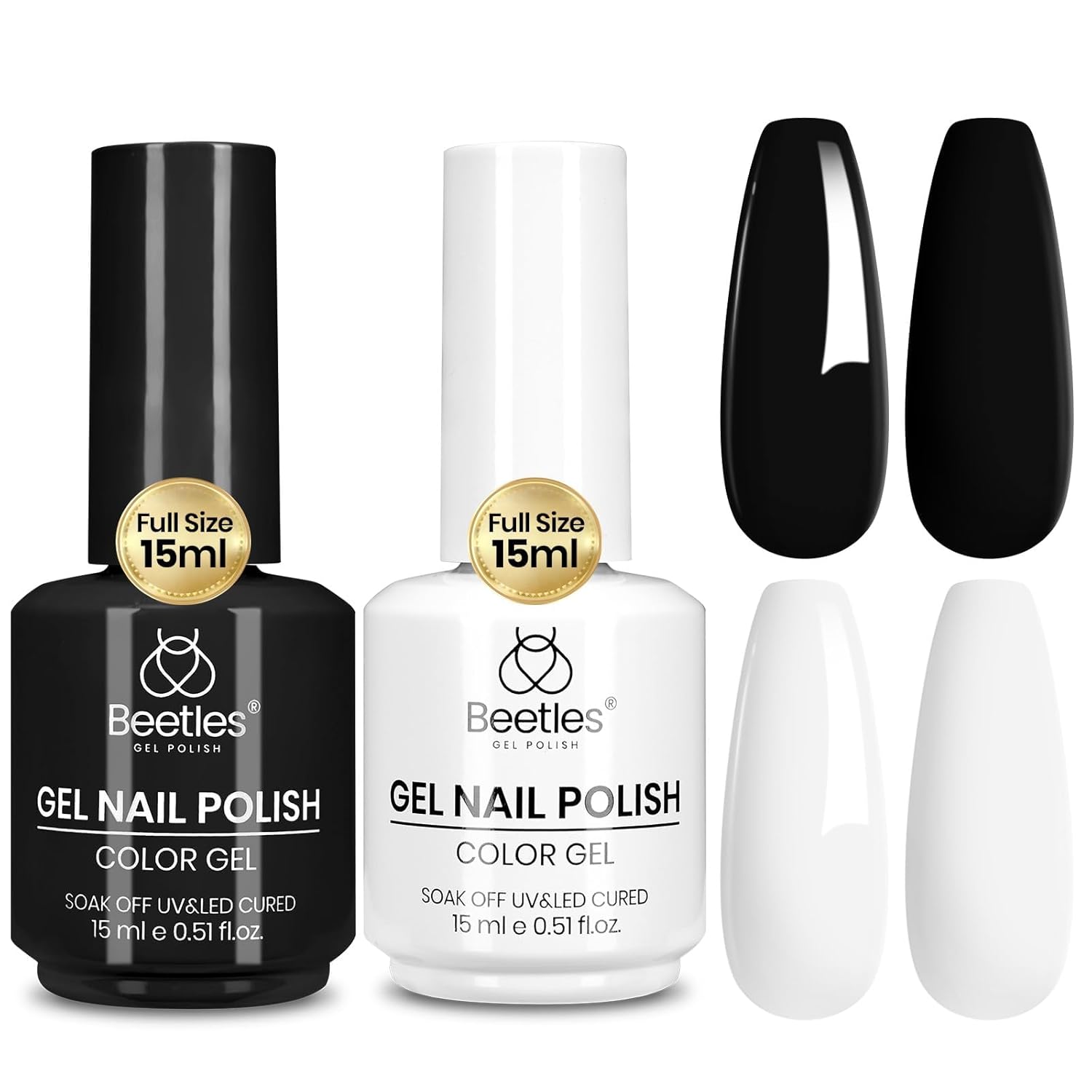 Beetles Black White Gel Polish Set (2 Pack, 15ml) for French Nails & DIY LED Manicures