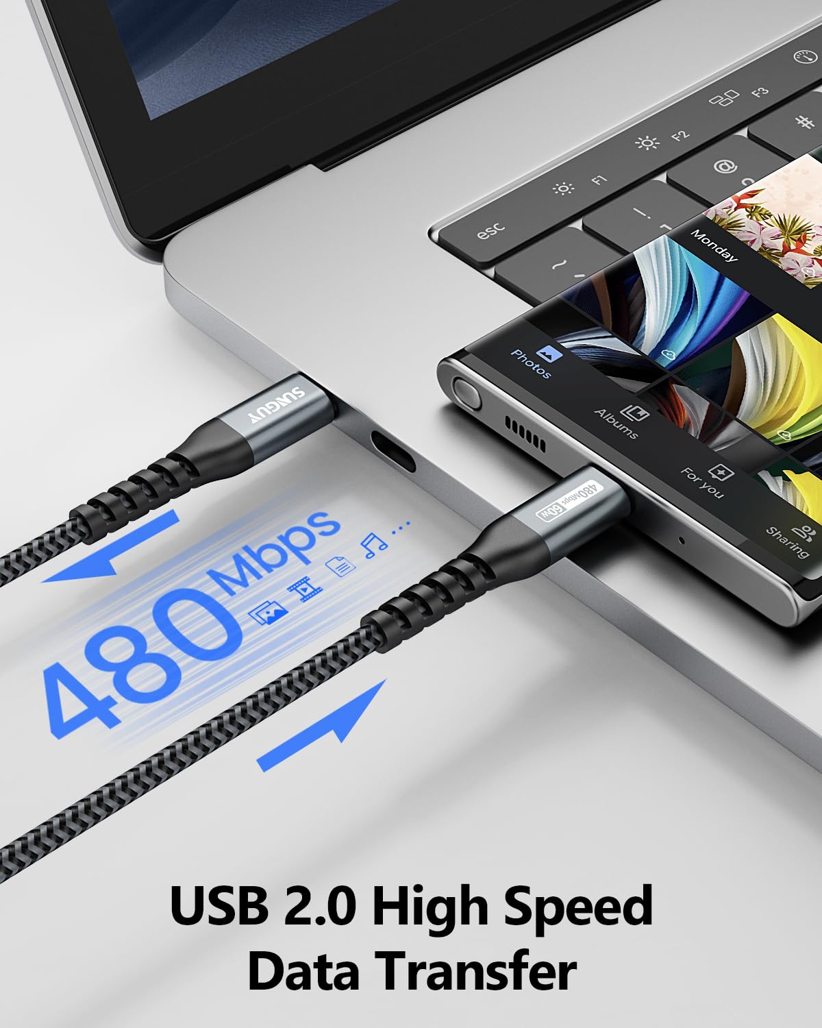 Thumbnail 4 de SUNGUY USB-C to USB-C Cable (2 Pack, 6.6FT) with PD fast charging and 480Mbps data sync