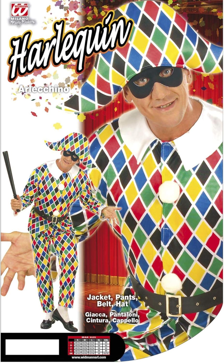 Thumbnail 1 de WIDMANN MILANO Party Fashion Harlekin-Kostüm (M) mit Weste, Hose, Gürtel & Hut