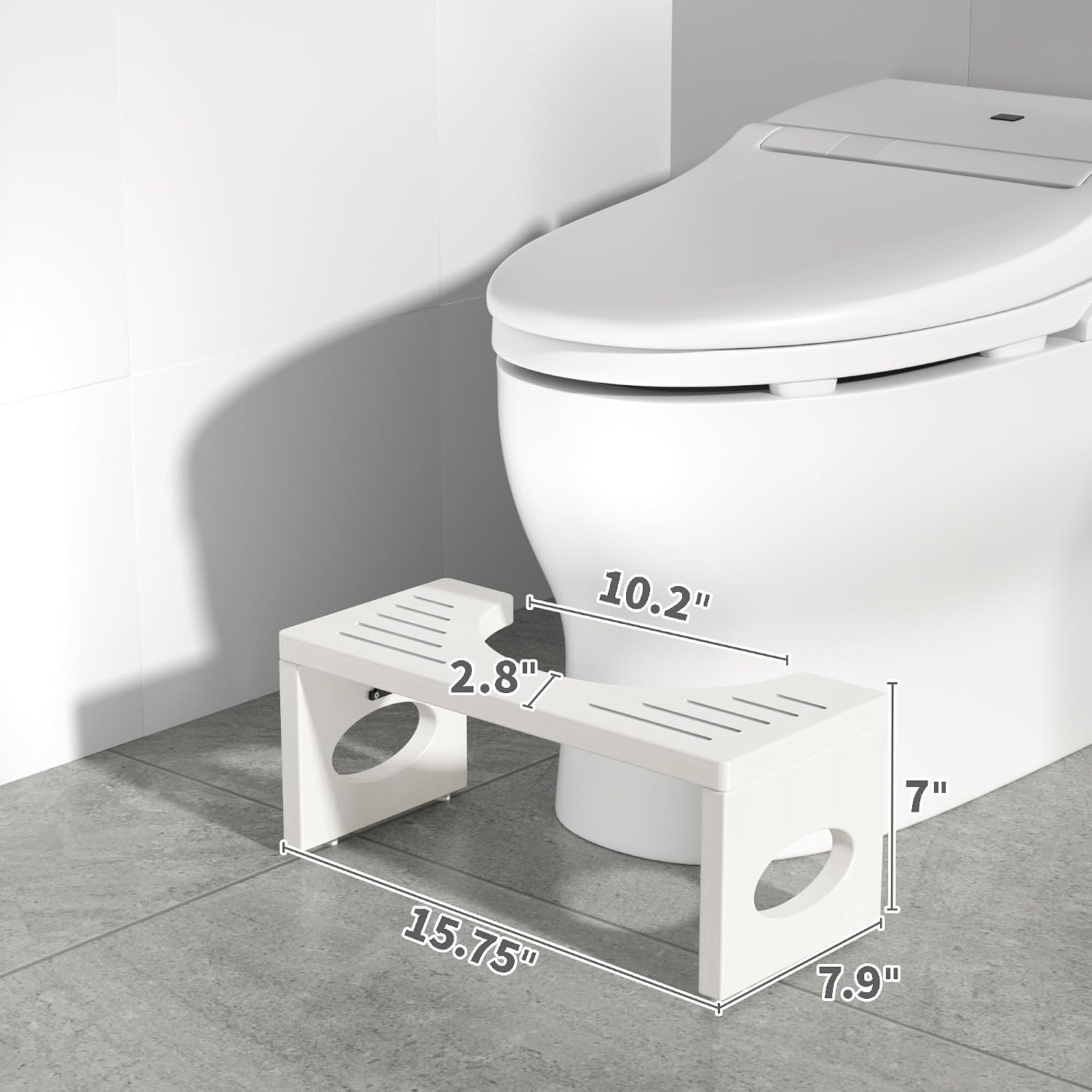 Detalle 1 de ROMGUAR CRAFT RAY-8695W Bamboo Toilet Stool, 7-Inch Foldable White Step
