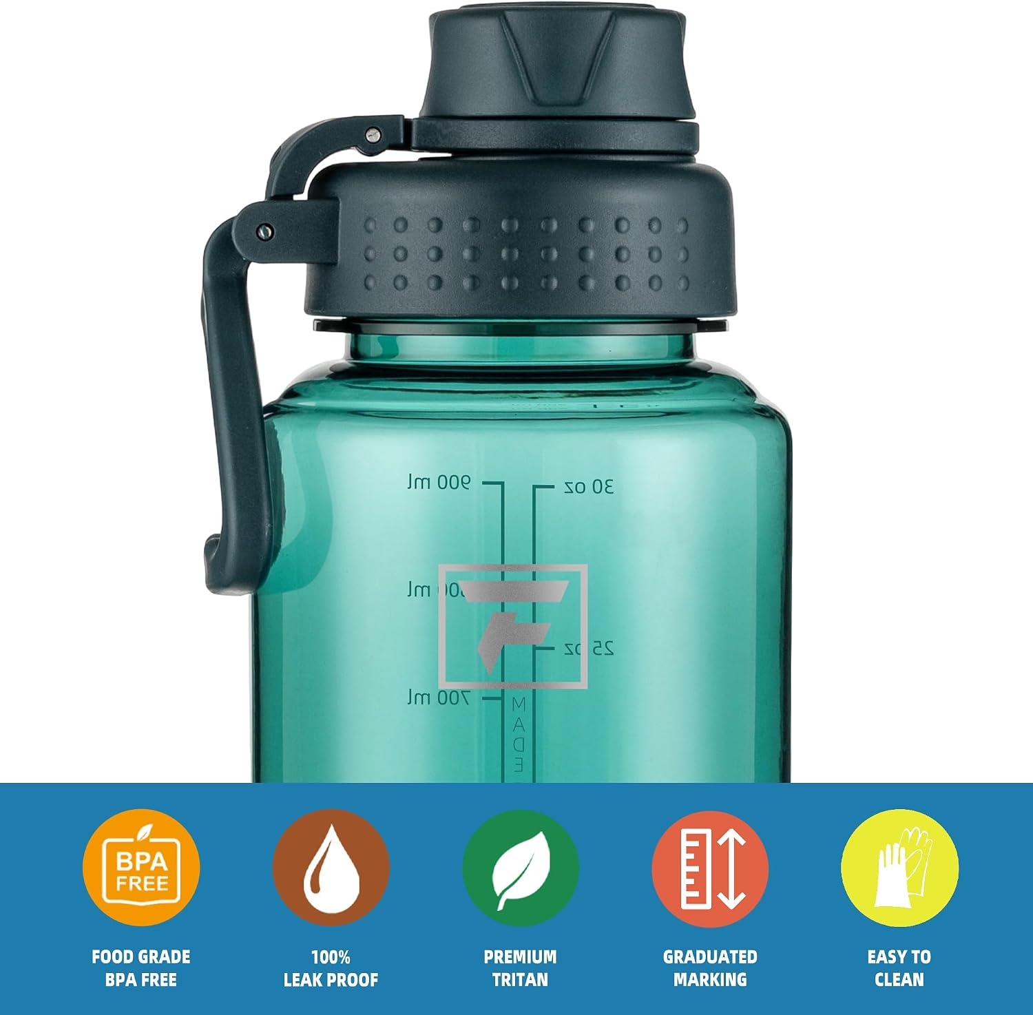 Detalle 2 de Fanhaw P32-LM 32 oz Tritan Water Bottle with Fast-Flow Lid, Dark Green