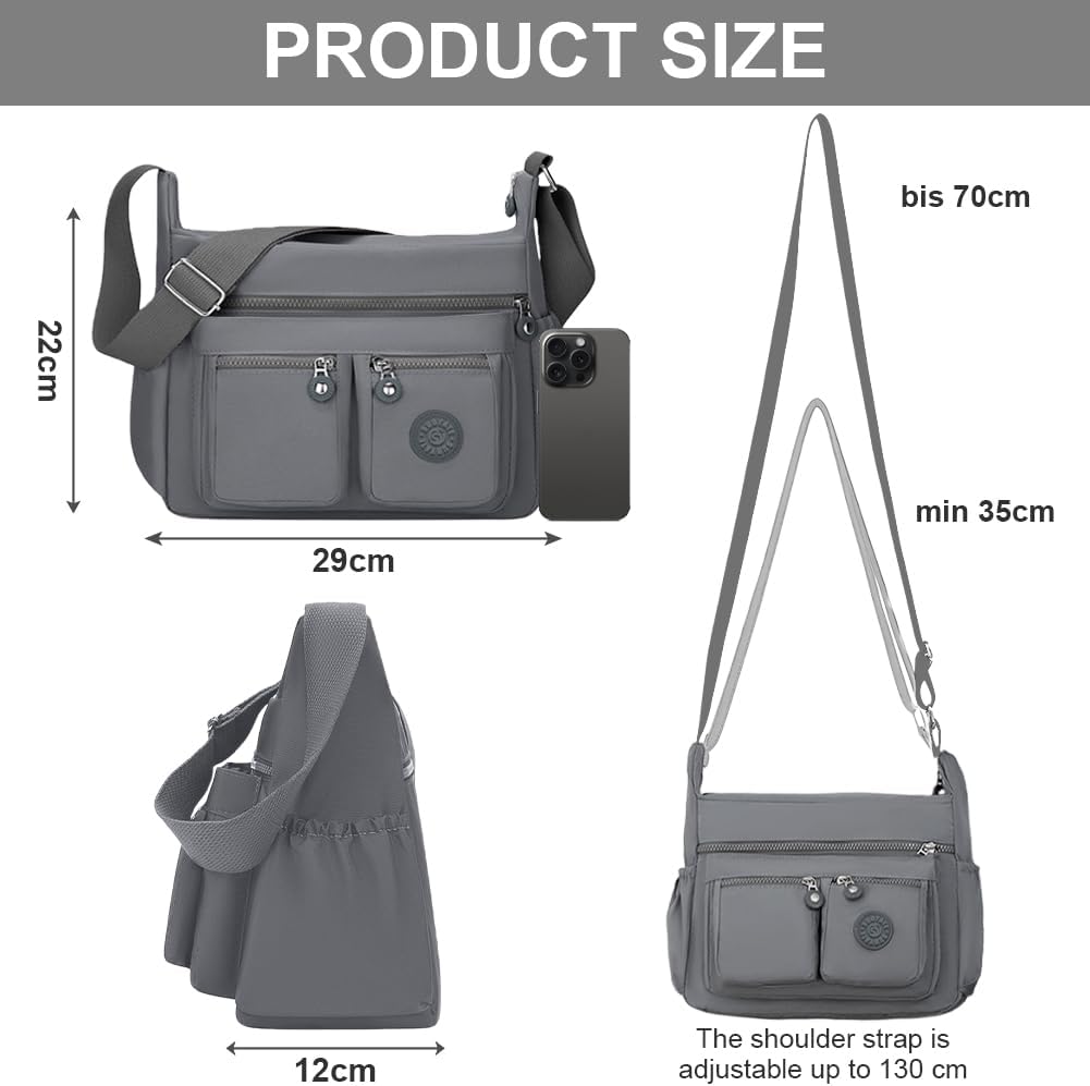 Detalle de Aucuu Sac Bandoulière Femme en Nylon — Multi-poches, Imperméable et Réglable