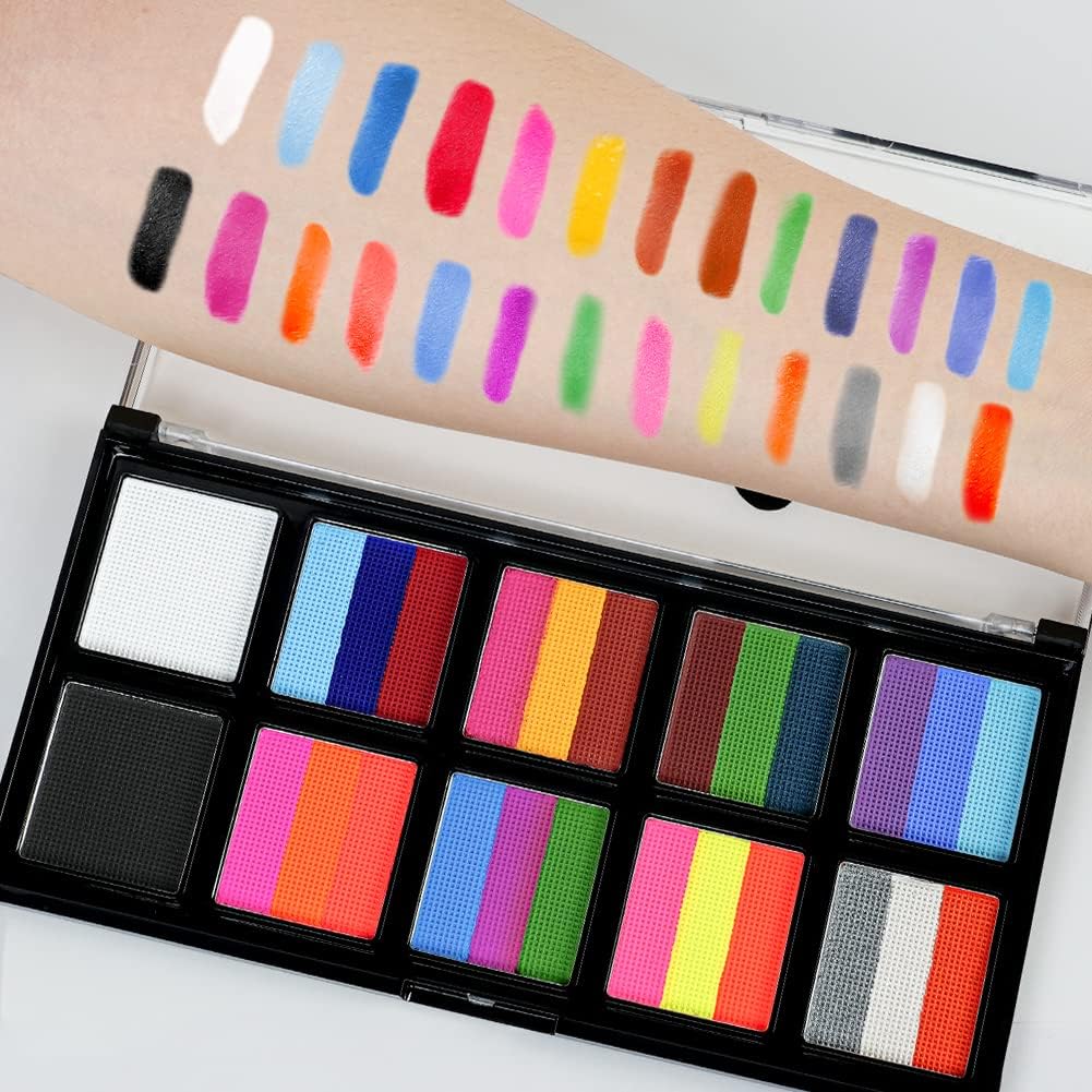 Detalle de LOPHE 26-Color Rainbow Face & Body Painting Kit – Safe, Water-Based Birthday Party Set