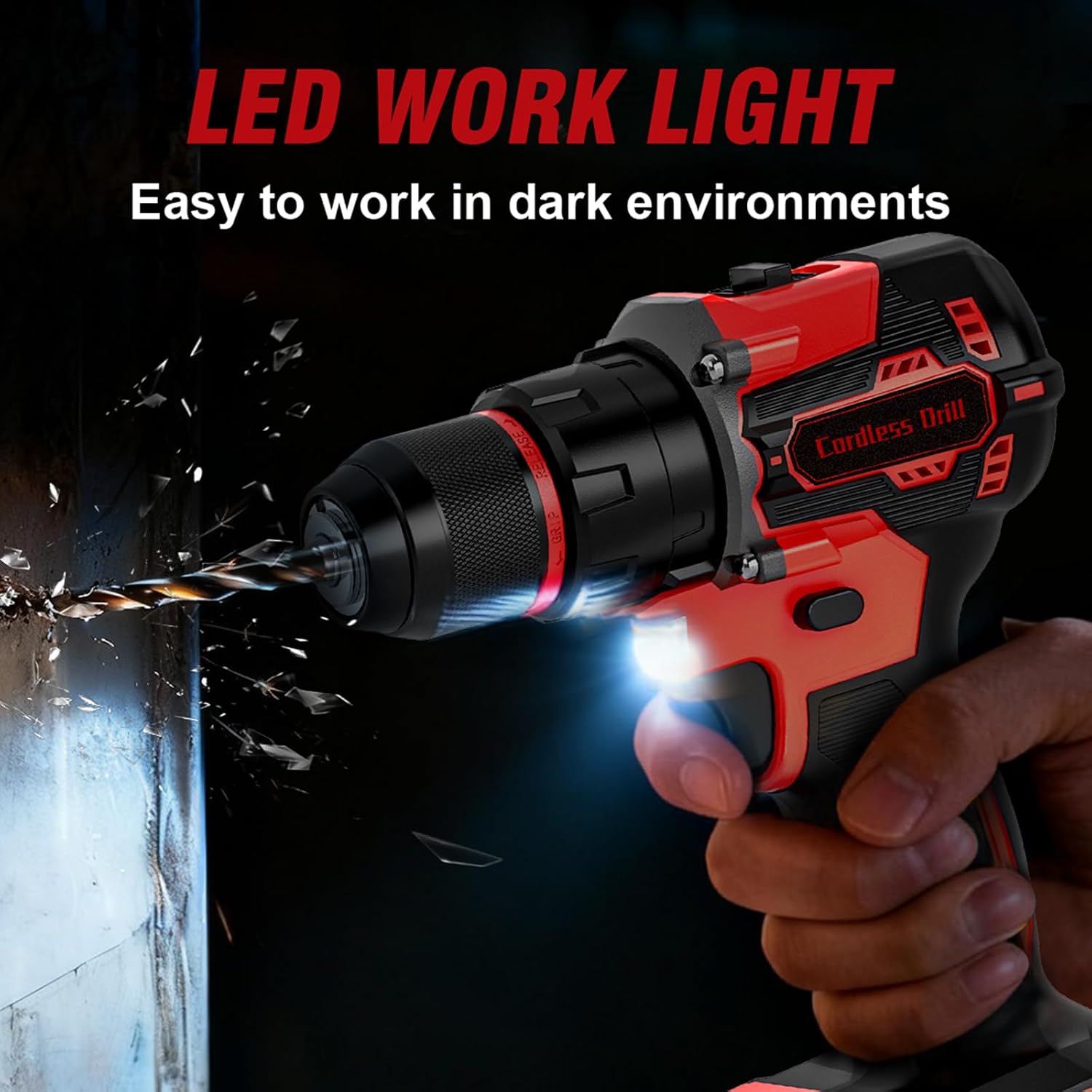Thumbnail 5 de Brushless Cordless Hammer Drill Set — 21V with 2 Batteries, 87 Accessories and 10mm Heavy-Duty Chuck (KELNOW)