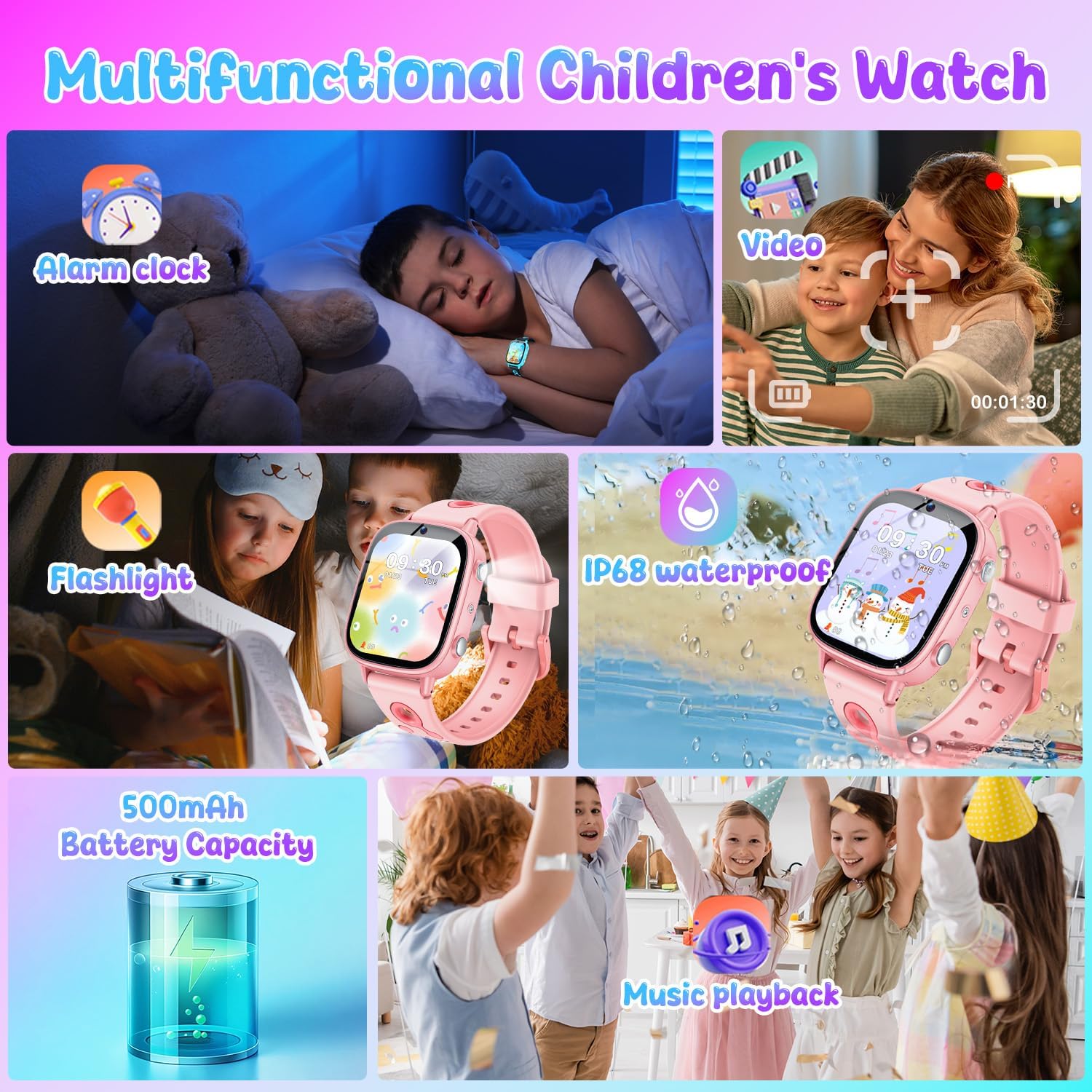 Detalle de Montre Connectée Enfant Cadeaux Smartwatch 1.8" – Caméra HD, IP68, 26 jeux et 512 Mo de mémoire