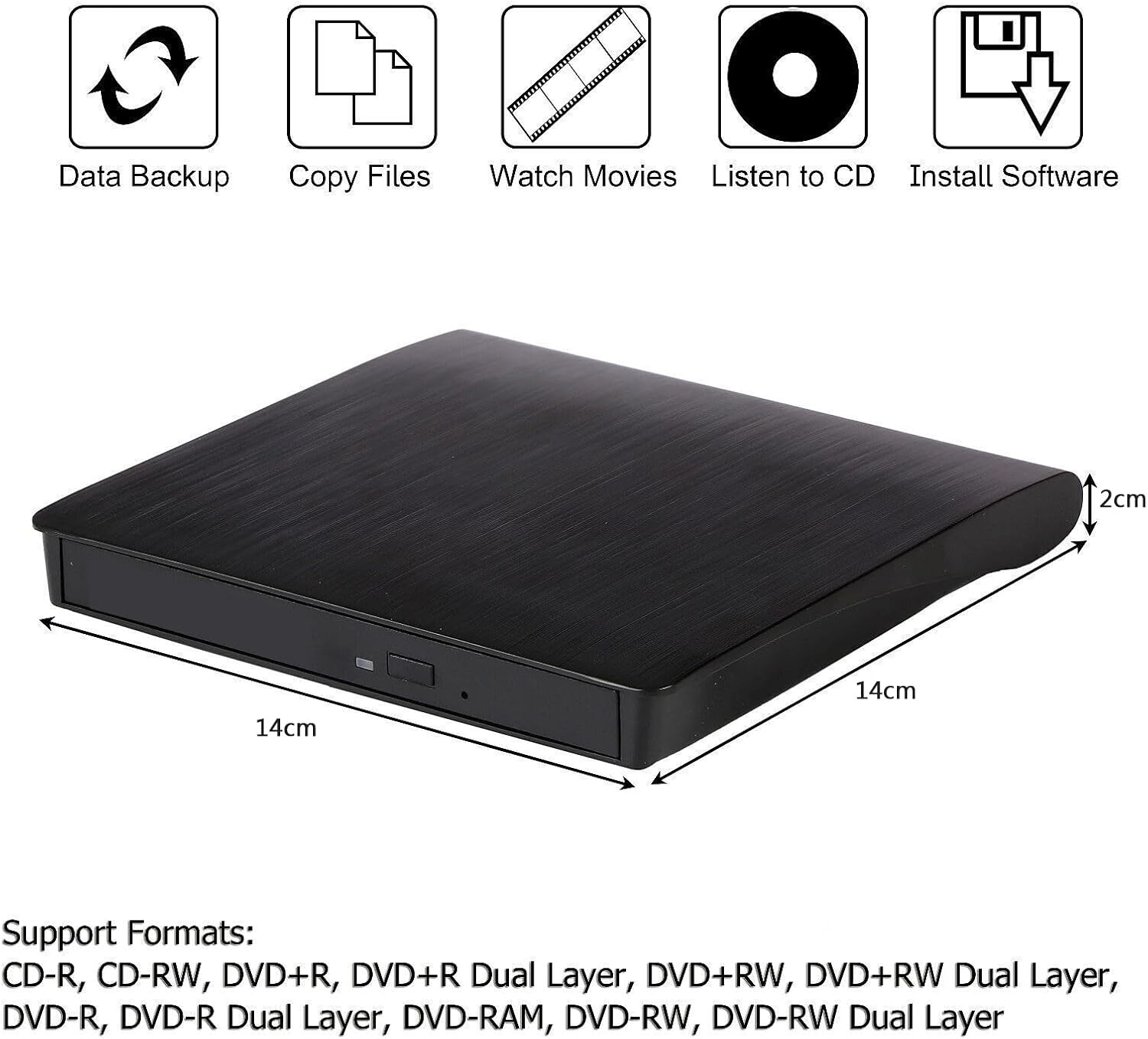 Detalle de Vlio External USB 3.0 Slim CD/DVD Drive (Portable Burner/Reader) for PC, Laptop & Desktop