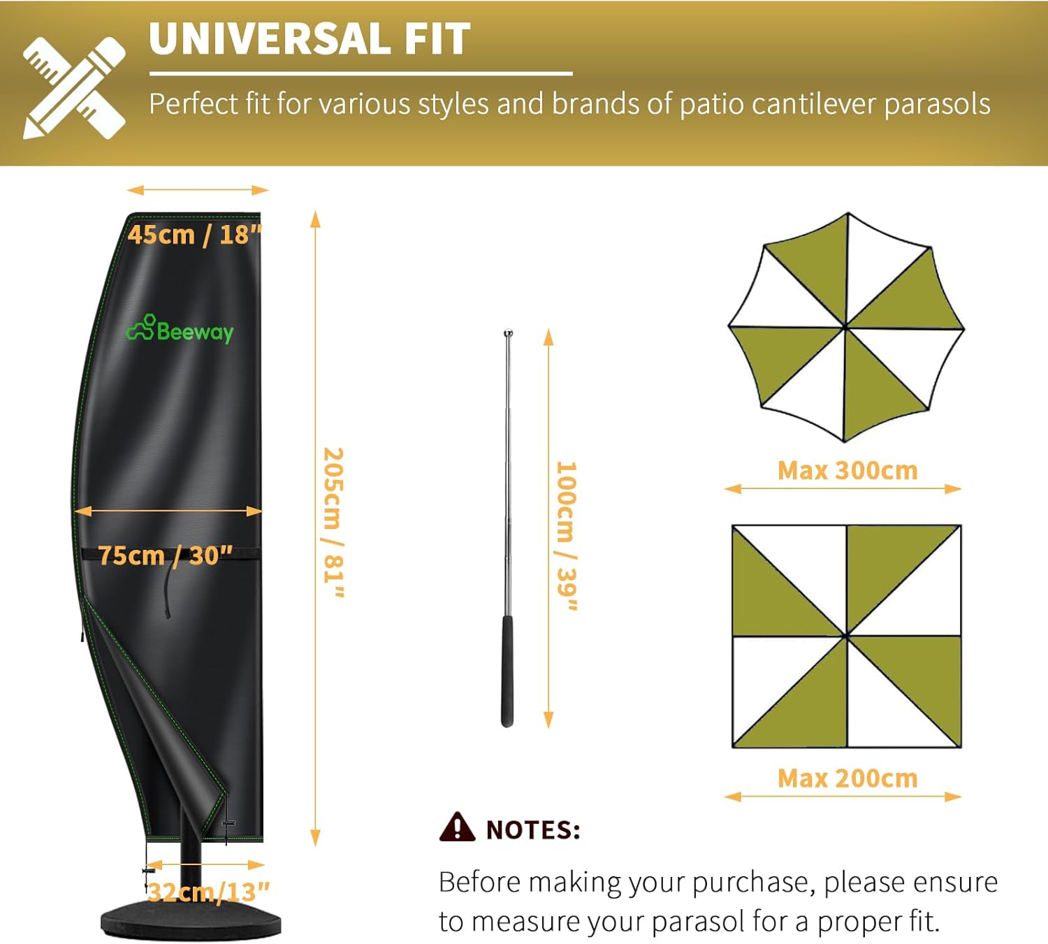 Thumbnail 1 de BEEWAY Garden Parasol Cover 205cm ☂