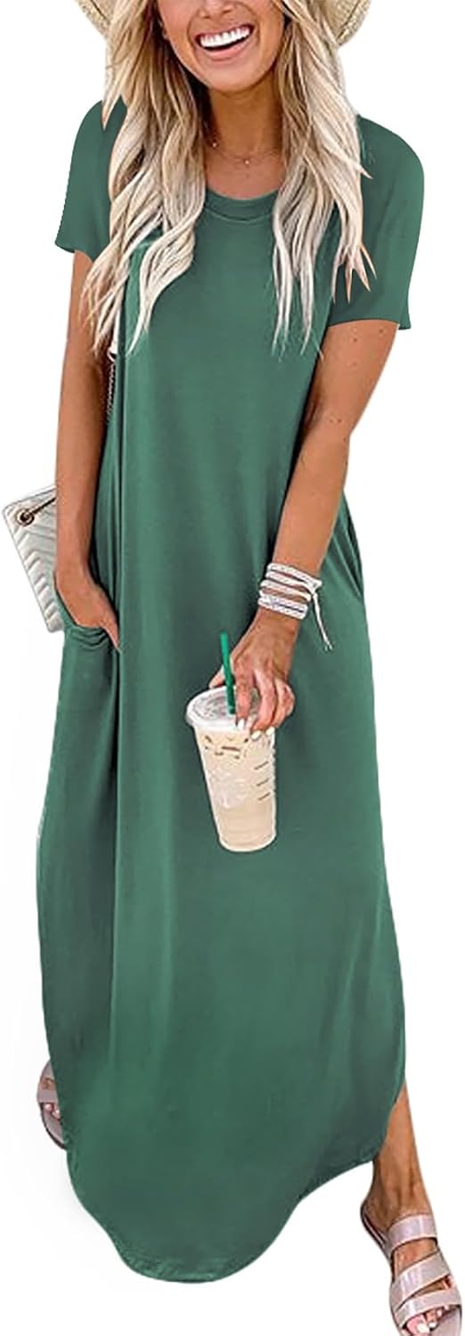Detalle de ANRABESS Women's Summer Maxi Dress: Loose Fit, Short Sleeves, Beach-Ready Sundress