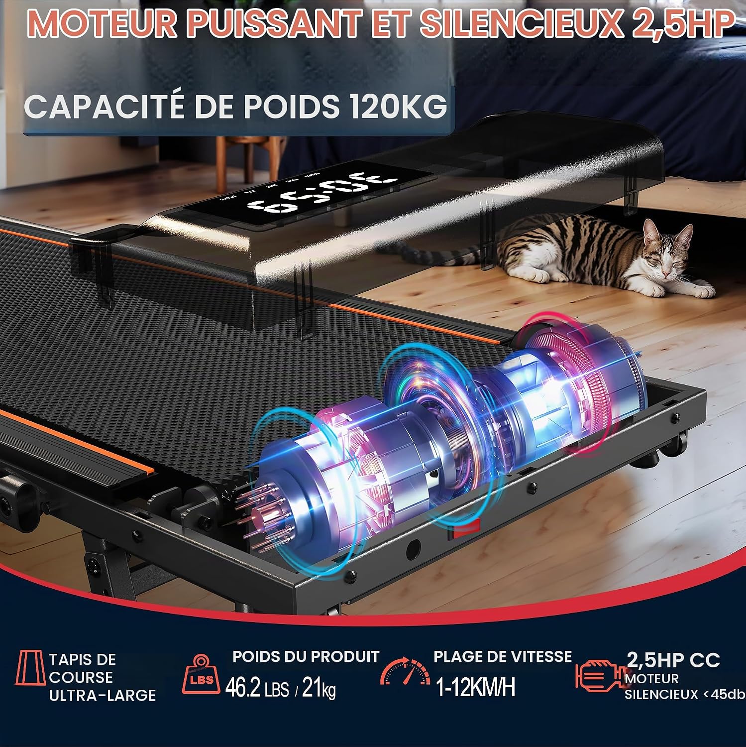 Detalle de Orisyn TW2 plooibare 2-in-1-loopband, 1–12 km/u en manuele helling van 7%