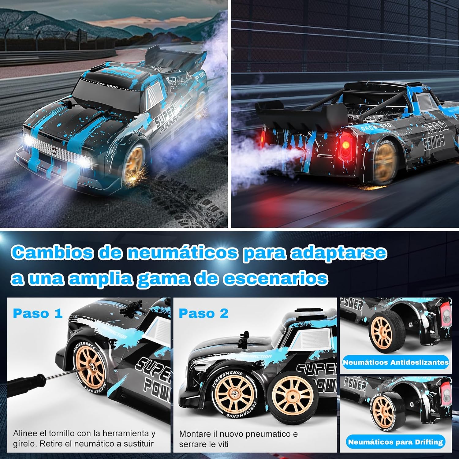 Thumbnail 4 de Joellfuner Coche Teledirigido Drift 1:14 4WD Luz y Niebla