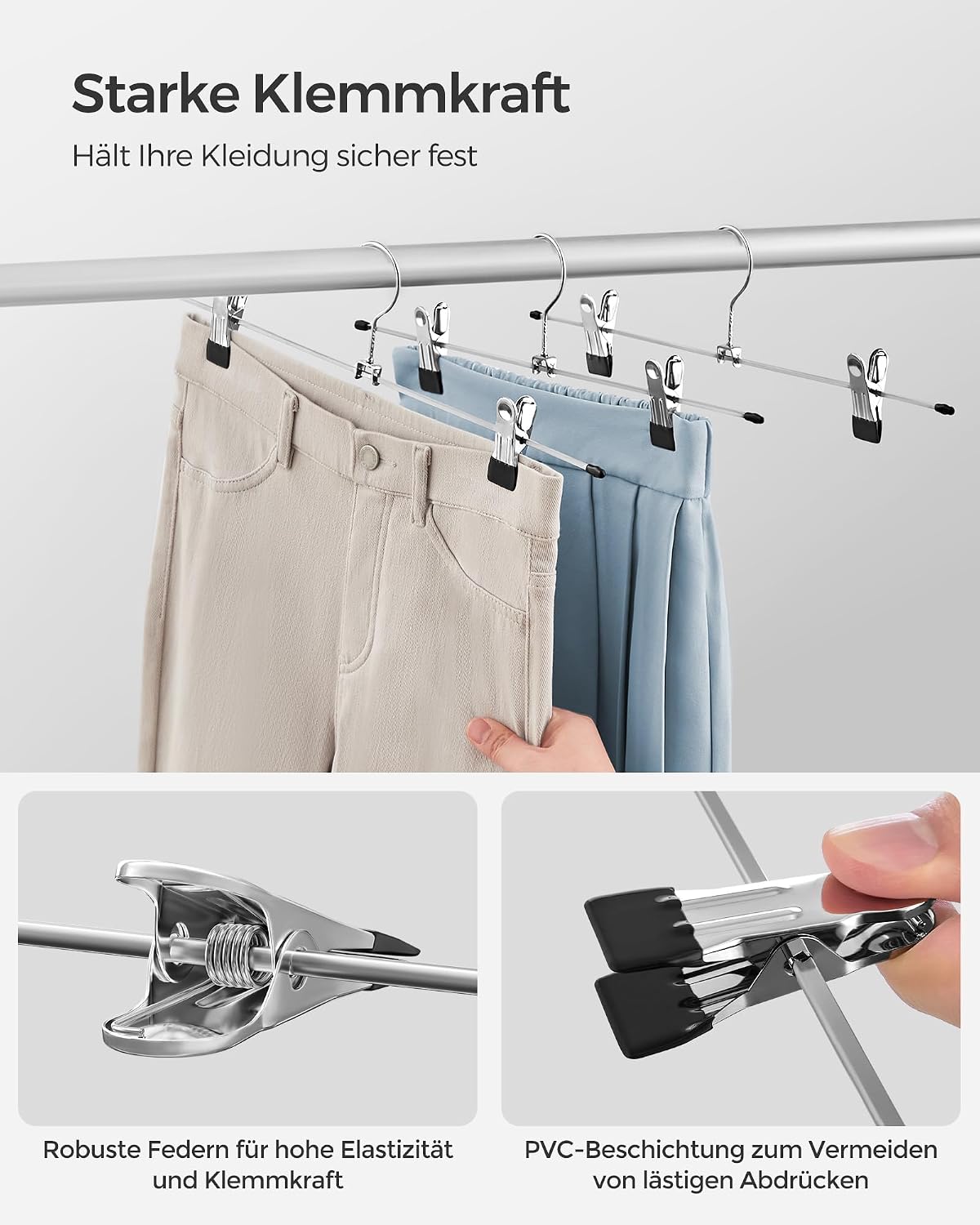 Thumbnail 3 de SONGMICS Hosenbügel aus Metall CRI006-20 (20er Set) mit 360° drehbarem Haken und verstellbaren Clips, 40 cm