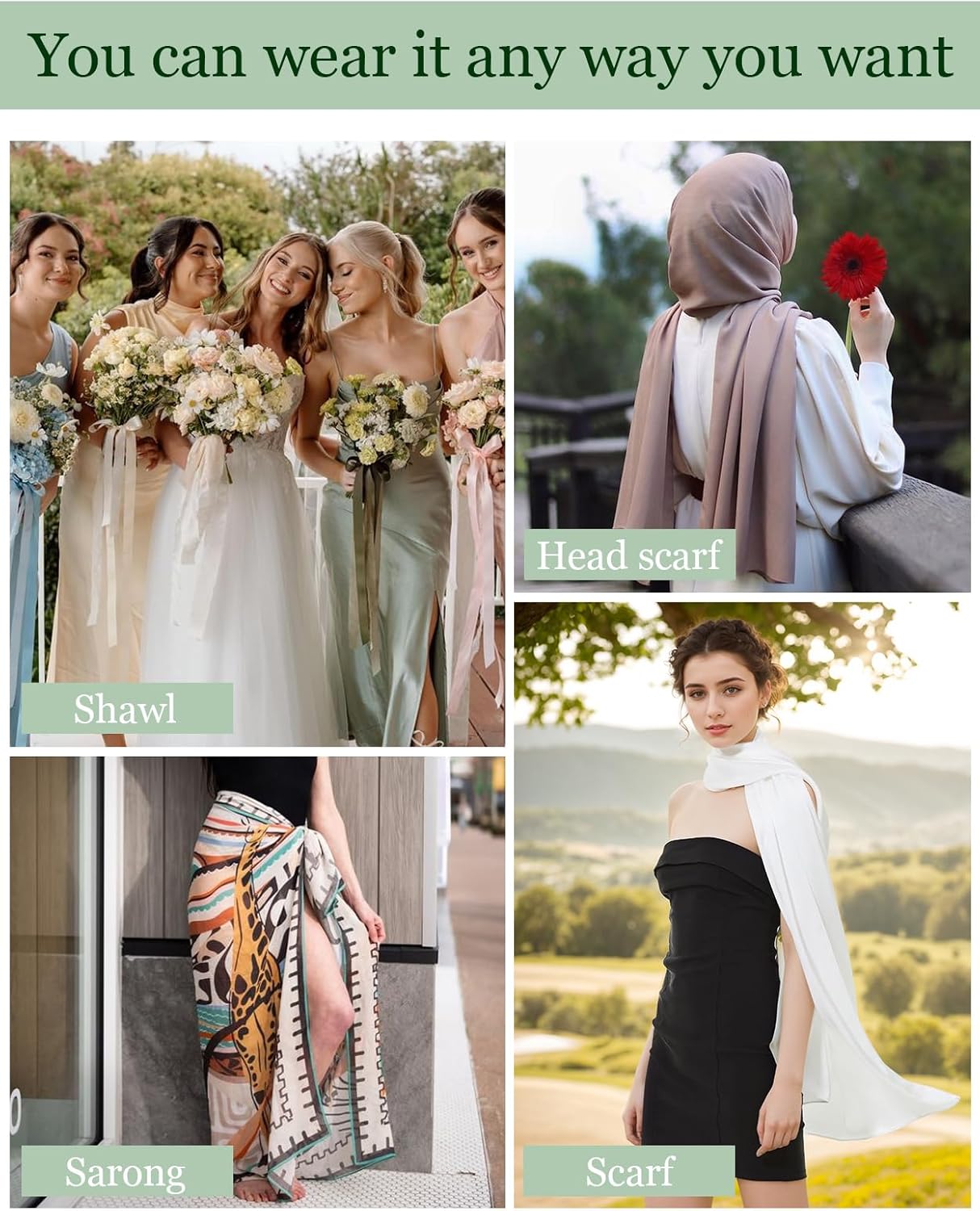 Detalle de BEAUTELICATE Satin Shawl Wrap: Luxurious Double-Sided Pashmina 200 x 70 cm