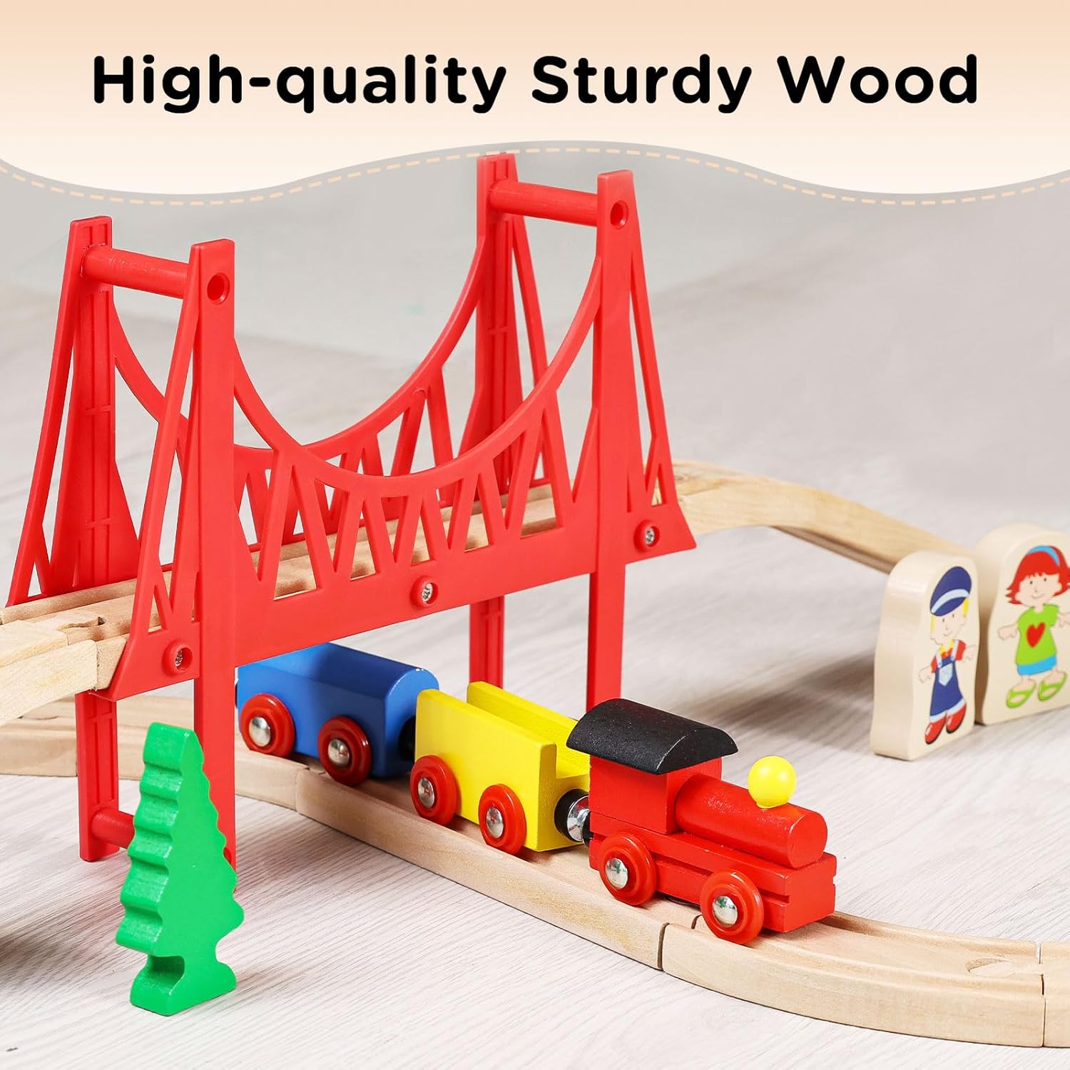 Detalle 2 de SainSmart Jr. ensemble de trains en bois pour tout-petits (37 pièces) – Rails double face extensibles compatibles Brio/Thomas/Melissa & Doug