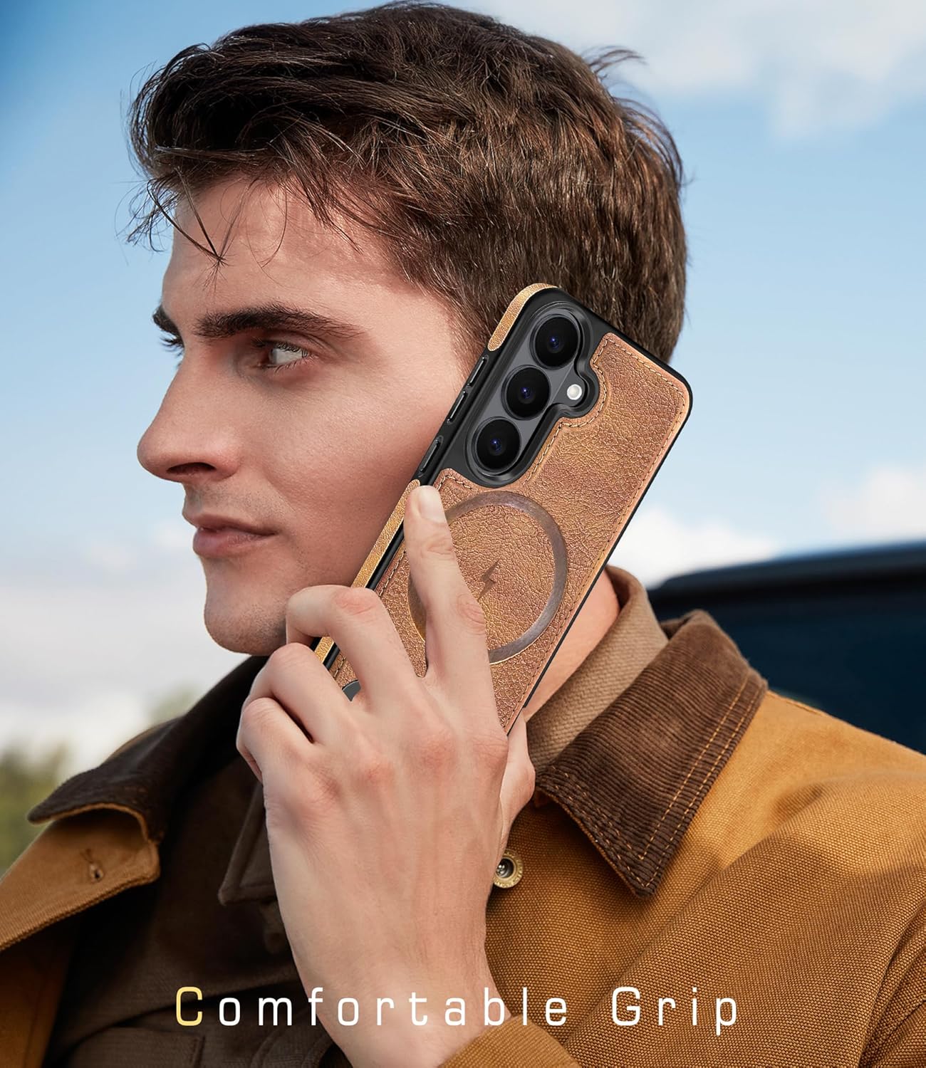 Thumbnail 5 de Fingic Galaxy S26 Case with Magnetic Compatibility, Leather Kickstand & Screen Protector (Brown, 6.3 inch)