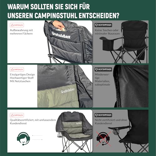 Detalle de OUTSIDER Campingstuhl, übergroß und gepolstert, bis 180 kg, grün