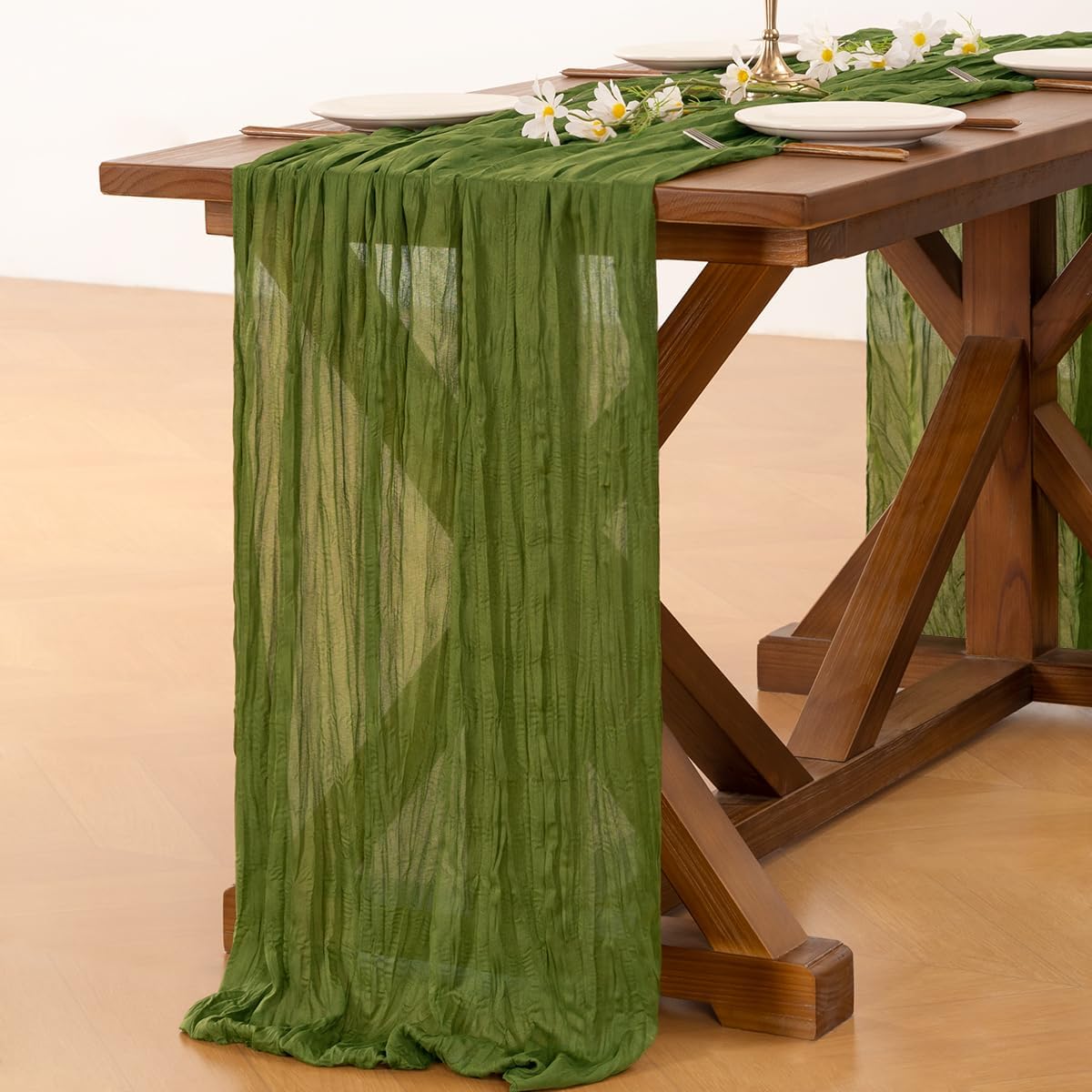 Thumbnail 3 de Socomi 120-inch Olive Green Cheesecloth Table Runner 🏺